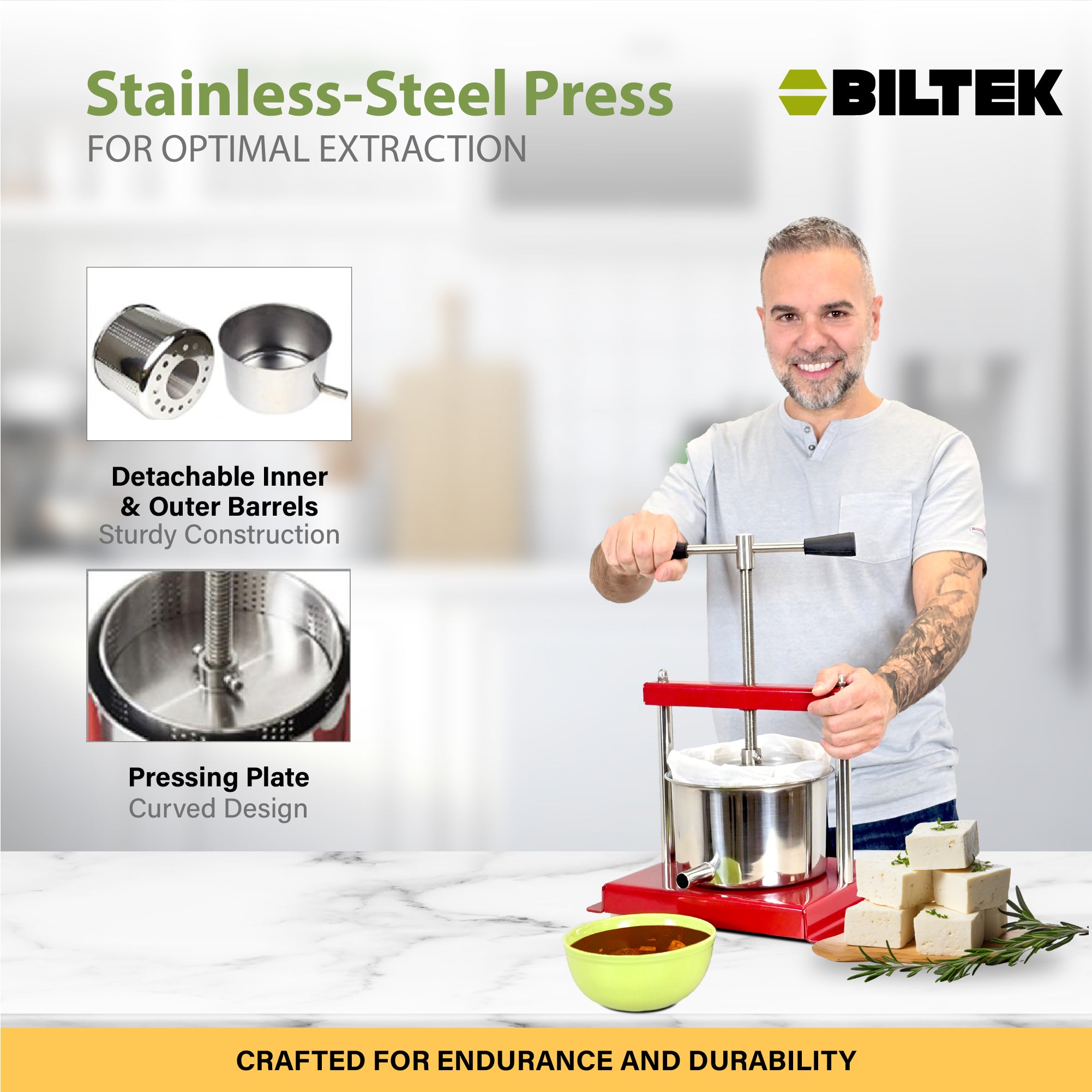 Biltek Stainless Steel Cheese & Fruit Press For Wine