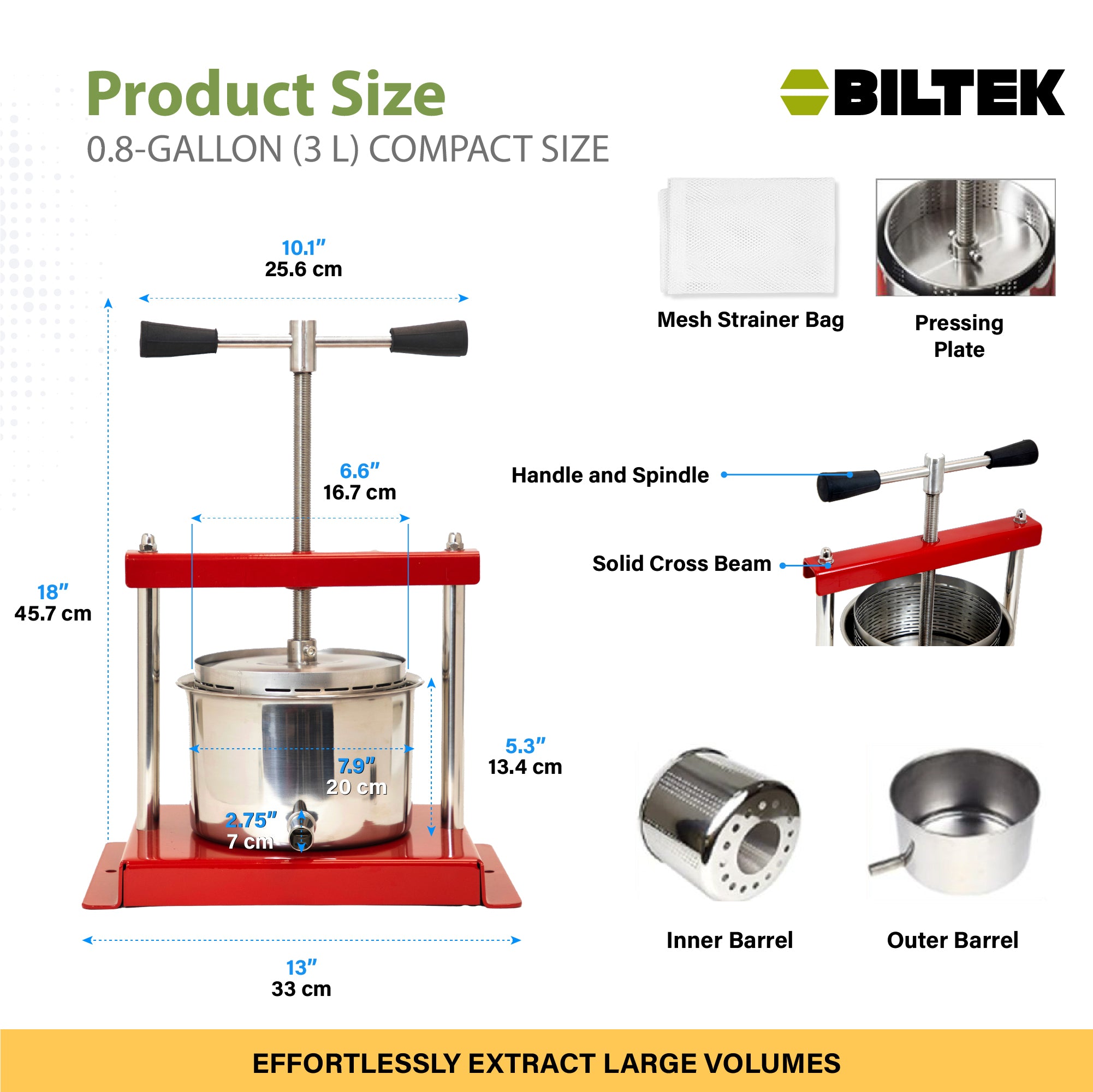 Biltek Stainless Steel Cheese & Fruit Press For Wine