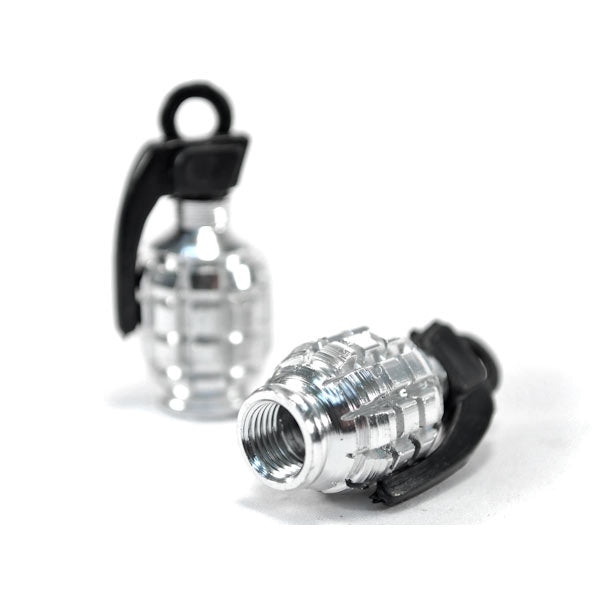 Pair Silver Grenade Tire Wheel Valve Stem Caps