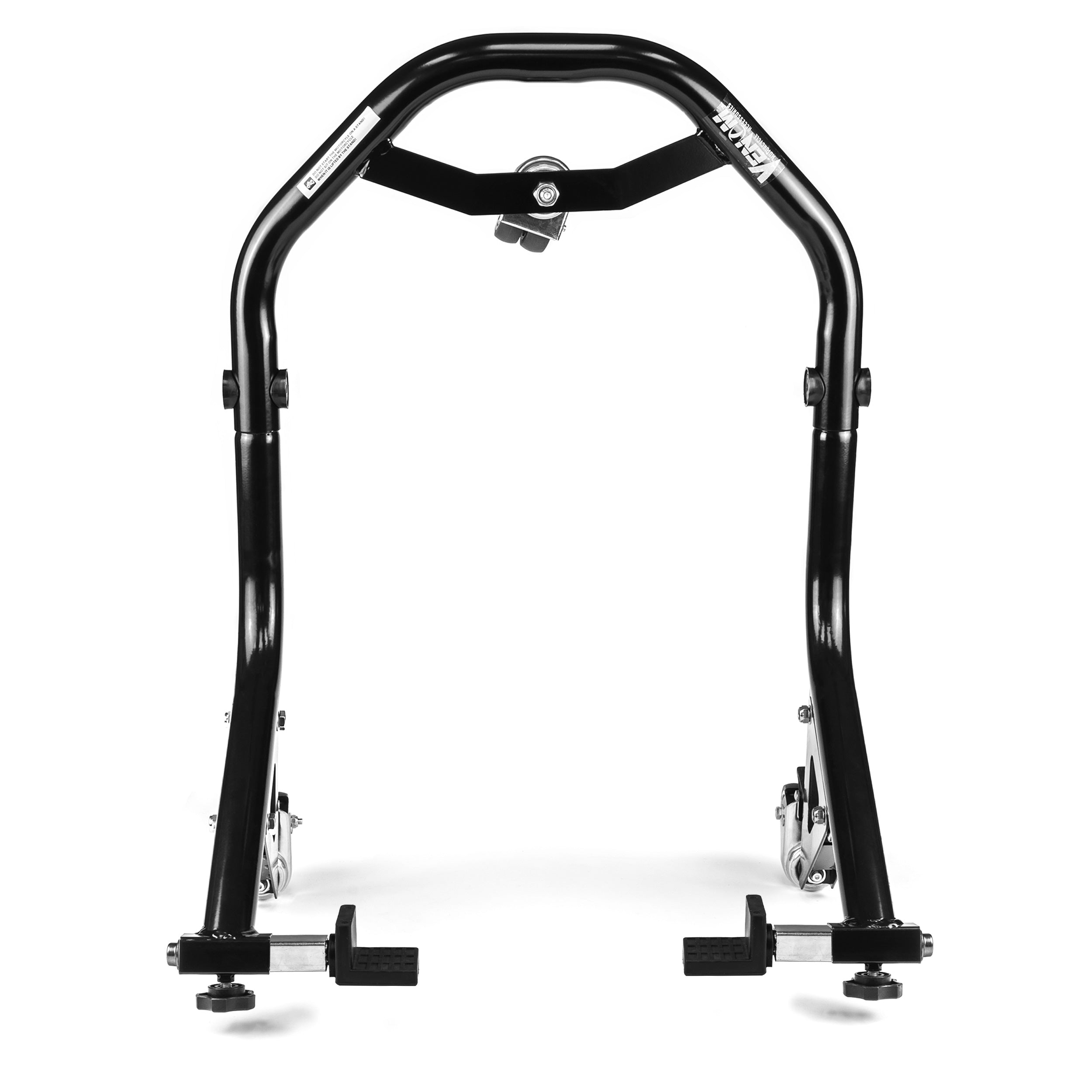 Venom Motorcycle Rear Wheel Lift Stand with Dolly Wheels, Paddle Lift Attachments, Black
