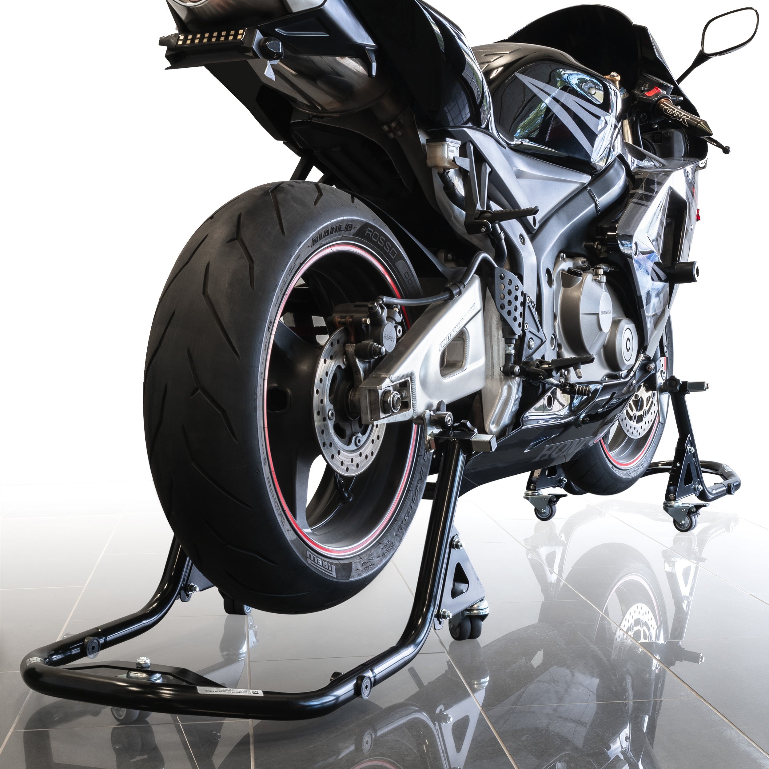 Venom Motorcycle Front & Rear Combo Wheel Lift Stands Paddock Stands with Dolly Wheels (with Brakes)