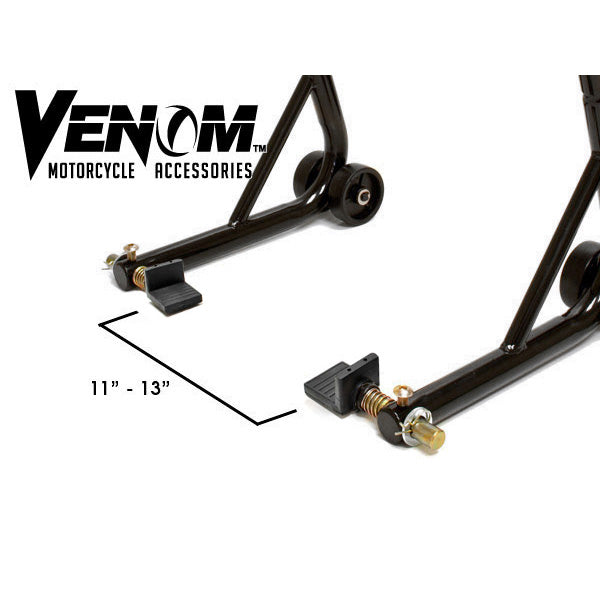 Venom Motorcycle Front Triple Tree & Rear Swingarm Paddle Lift Combo Wheel Lift Stands + Paddock Attachments (Pin Kit #2)