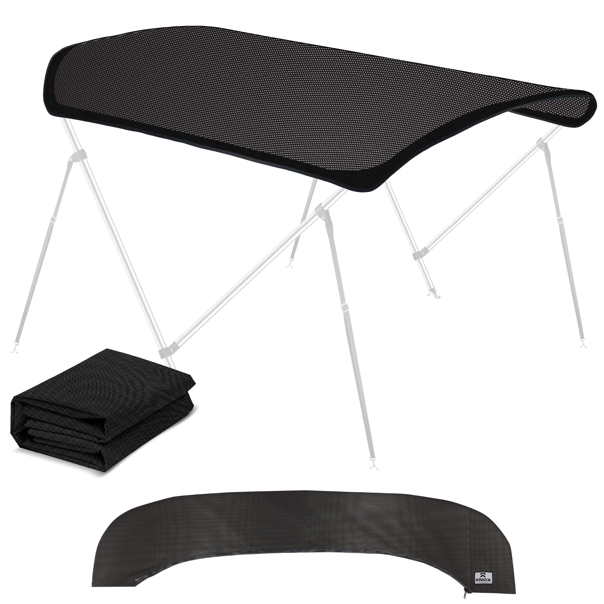 KNOX 2 Bow Bimini Top Canvas, Fits Small Boats, 63" L x 39"-55" W (Mesh)