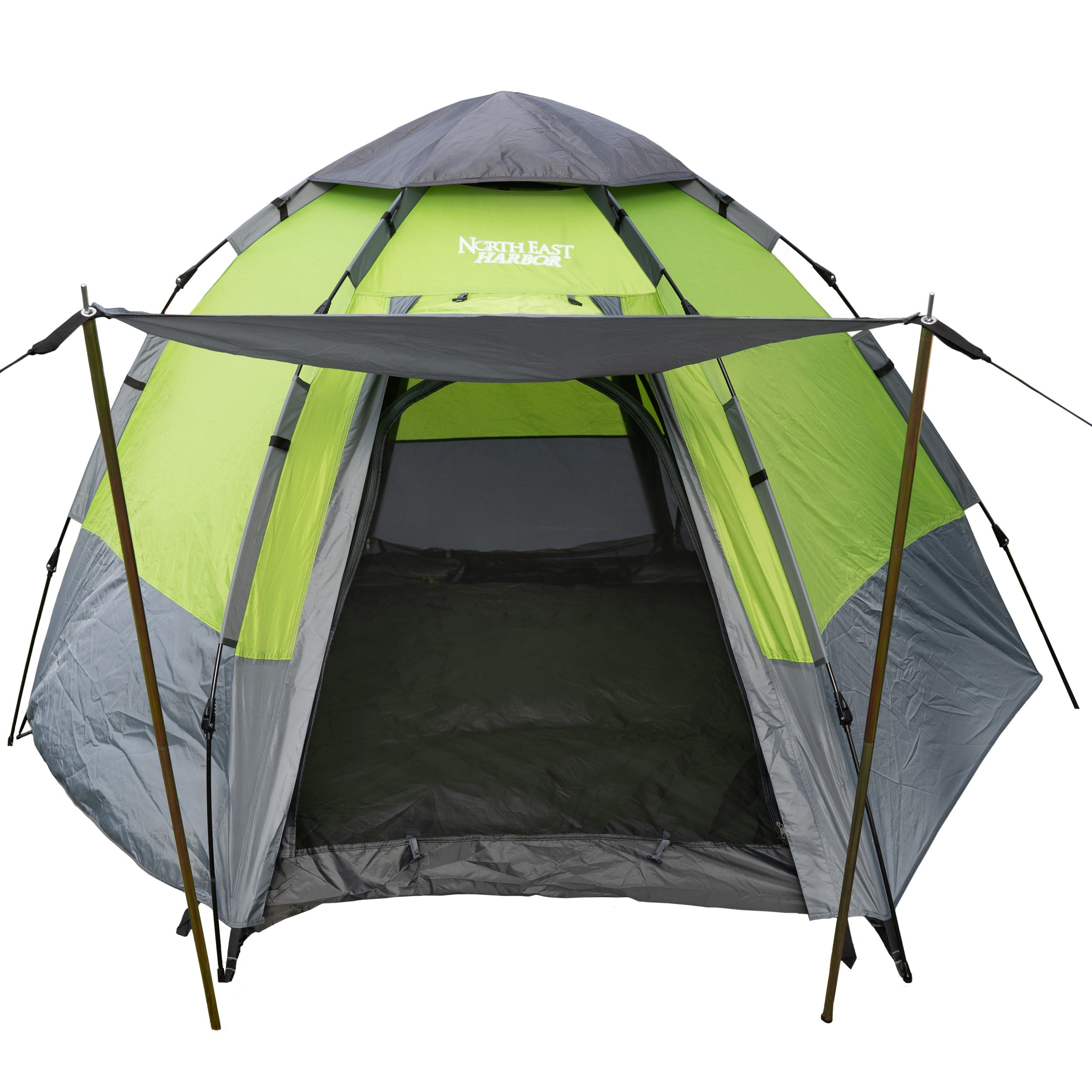 5 Person Instant Automatic Camping Tent Waterproof Double Layered Fabric, Portable Hexagon Tent with Carry Bag, Green, 8.9'L x 8.9'W x 5.25'H