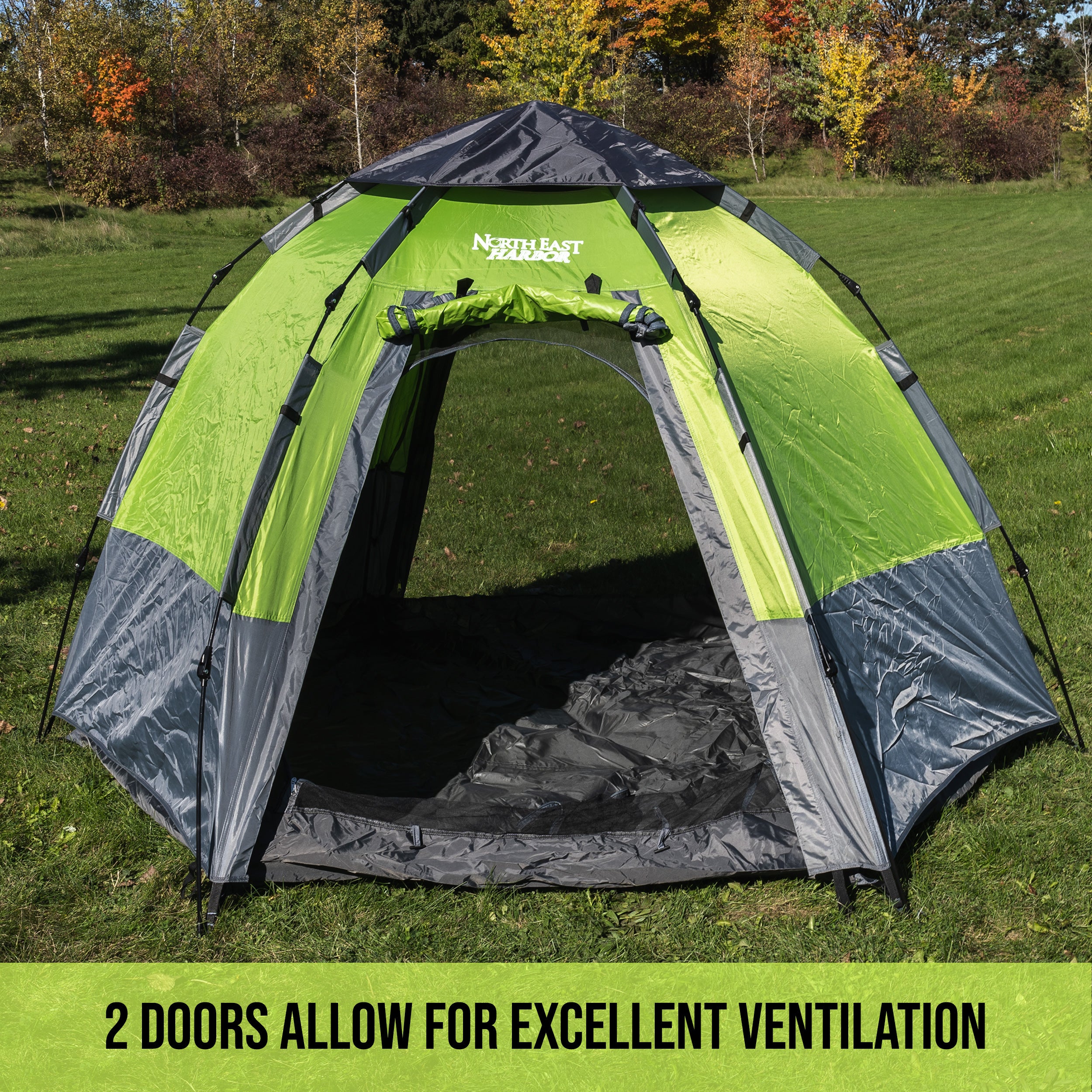 5 Person Instant Automatic Camping Tent Waterproof Double Layered Fabric, Portable Hexagon Tent with Carry Bag, Green, 8.9'L x 8.9'W x 5.25'H