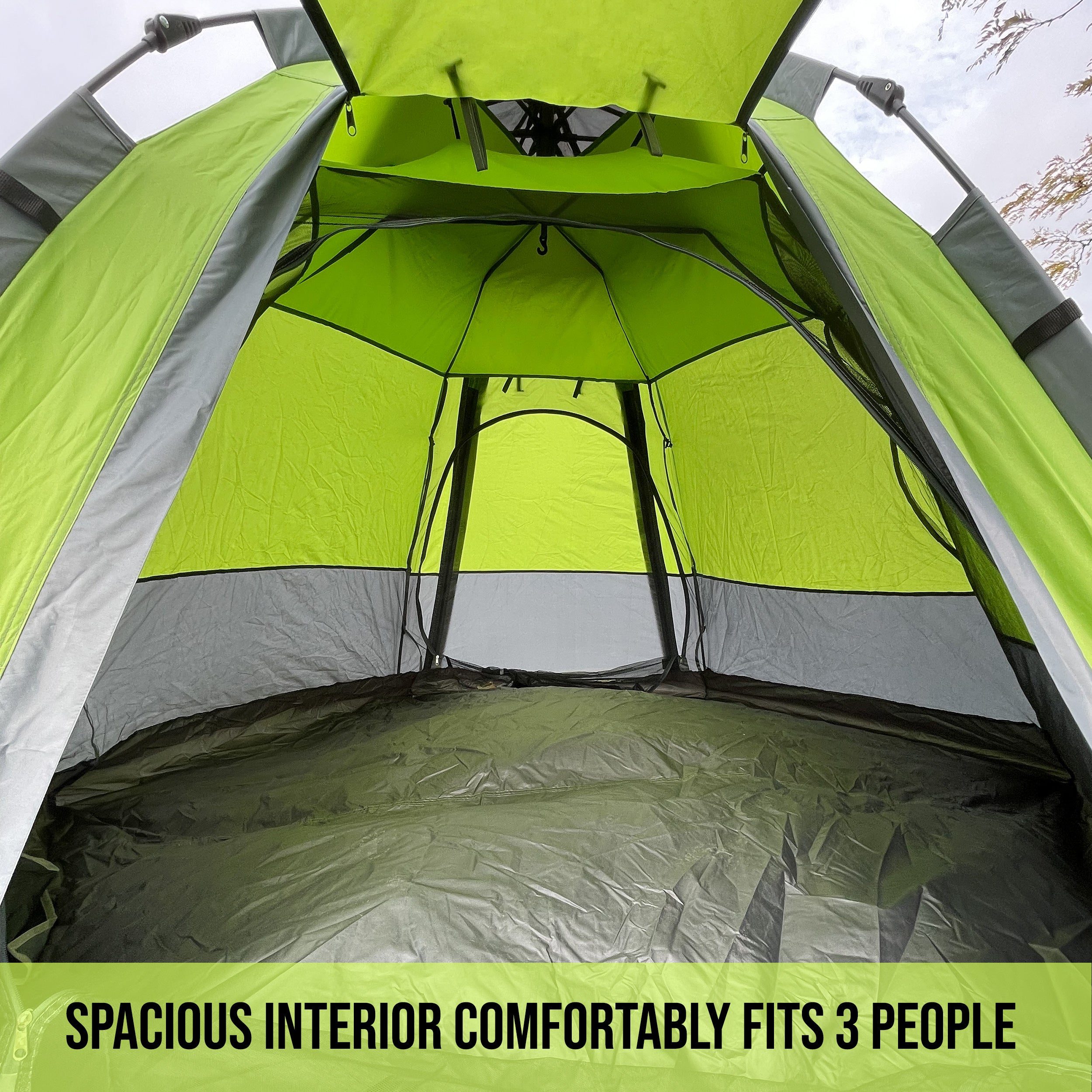 5 Person Instant Automatic Camping Tent Waterproof Double Layered Fabric, Portable Hexagon Tent with Carry Bag, Green, 8.9'L x 8.9'W x 5.25'H