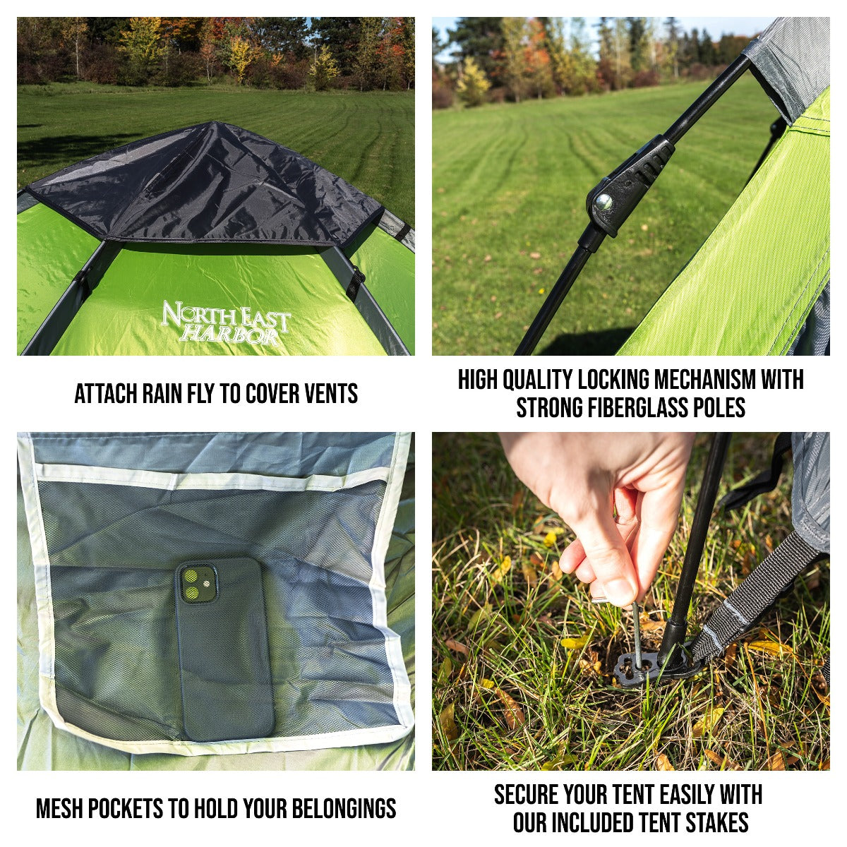 5 Person Instant Automatic Camping Tent Waterproof Double Layered Fabric, Portable Hexagon Tent with Carry Bag, Green, 8.9'L x 8.9'W x 5.25'H