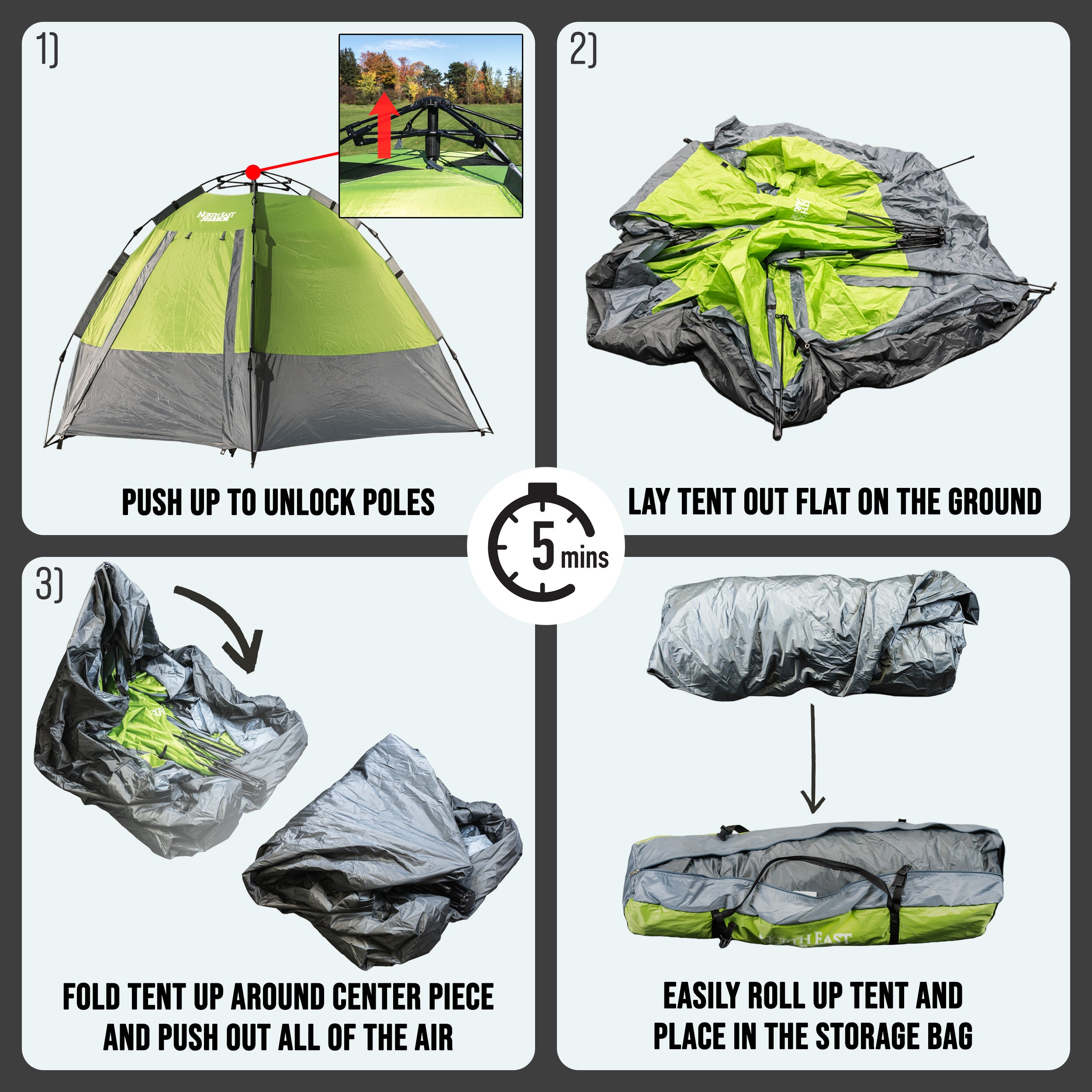 5 Person Instant Automatic Camping Tent Waterproof Double Layered Fabric, Portable Hexagon Tent with Carry Bag, Green, 8.9'L x 8.9'W x 5.25'H