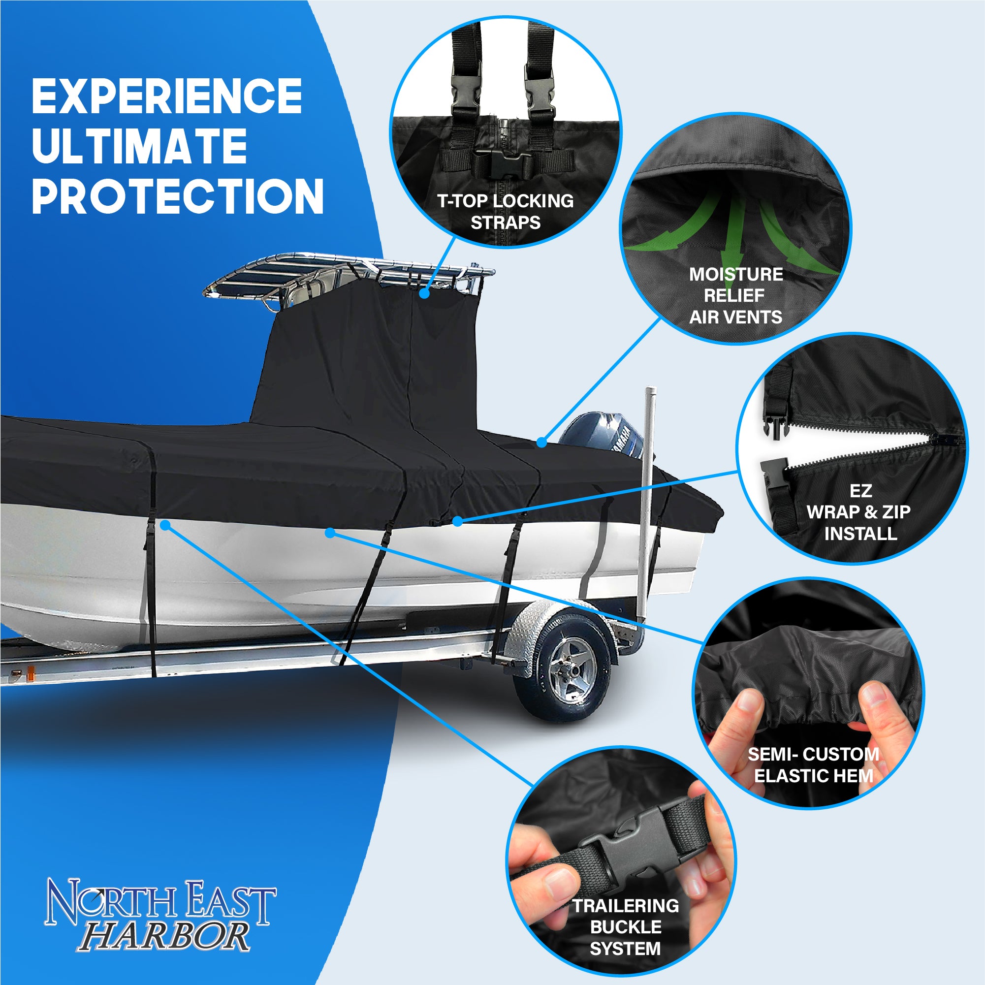 North East Harbor T-Top Boat Cover