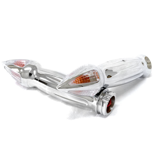 Spiked Custom Chrome Turn Signals Bar Ends Motorcycle Hand Grips (1")