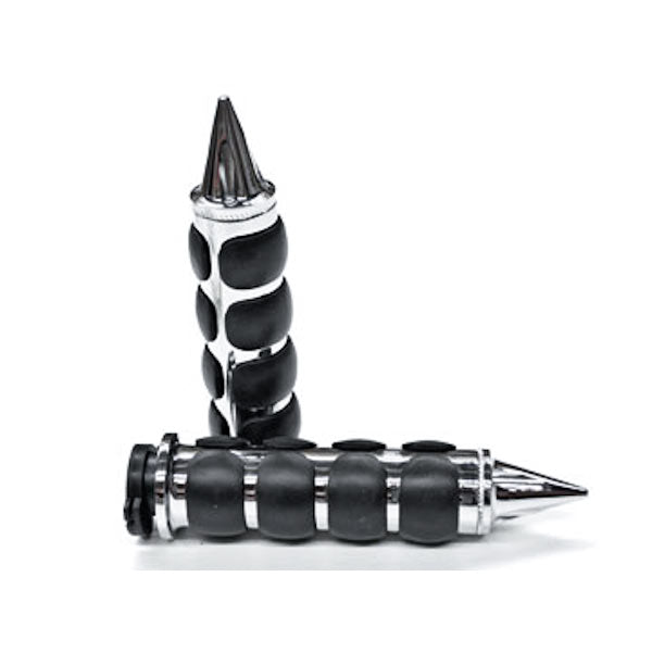 Spike Comfort Rubber Chrome Motorcycle Handlebar Hand Grips (1")