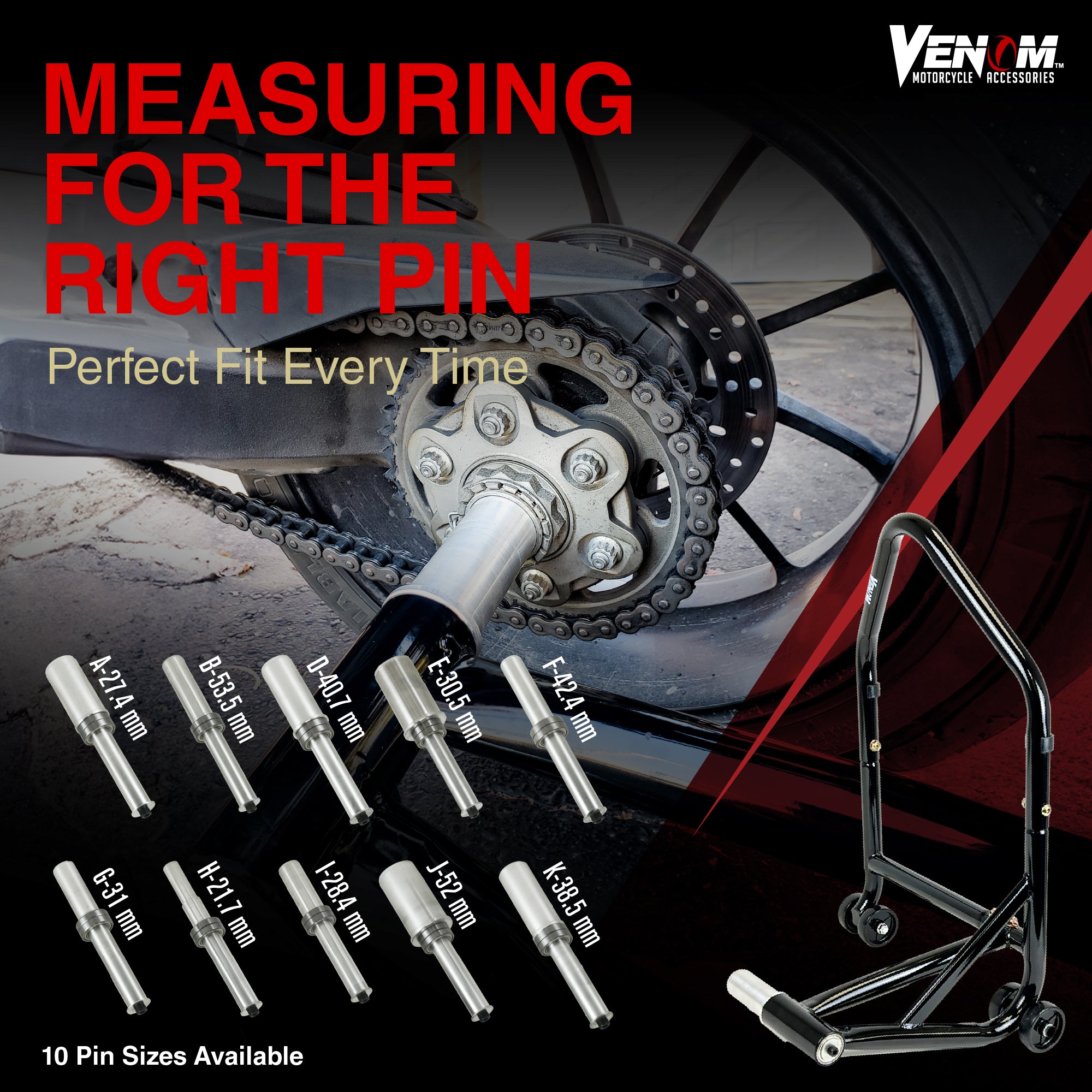 Venom Single Sided Swingarm Motorcycle Stand Lift with Pin
