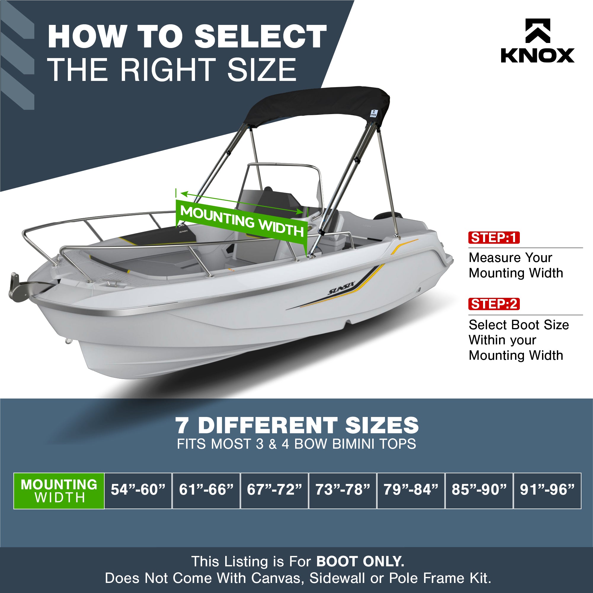 KNOX Bimini Top Boot Cover Replacement For 3 & 4 Bow Bimini Tops