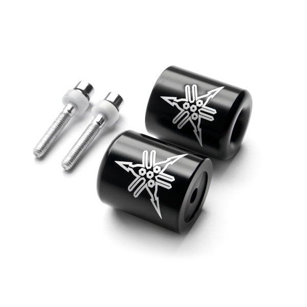 Black Yamaha "Tuning Forks" Logo Engraved Bar Ends Weights Sliders - YZF R1 R6 FJR 1300 (1998-2012)