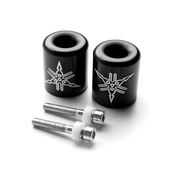 Black Yamaha "Tuning Forks" Logo Engraved Bar Ends Weights Sliders - YZF R1 R6 FJR 1300 (1998-2012)