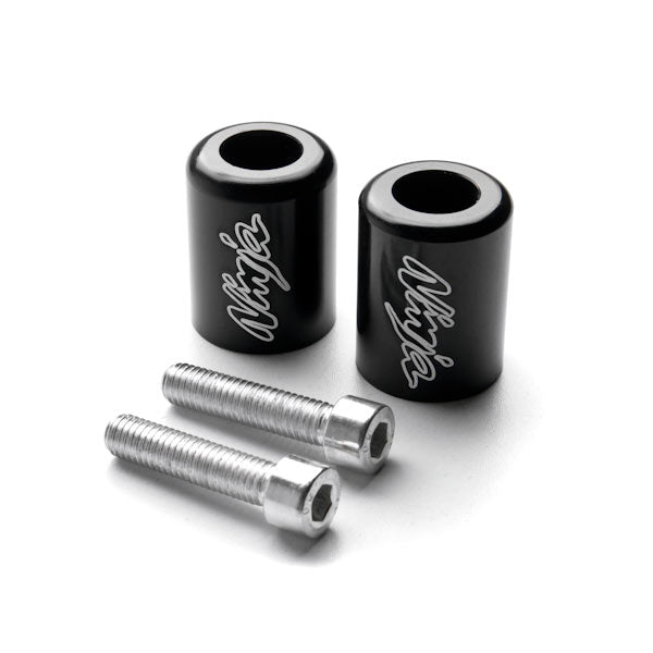 Black Kawasaki "Ninja" Engraved Bar Ends Weights Sliders - ZX6R, ZX7R, ZX9R, ZX10R, ZX12R and More! (1987-2012)