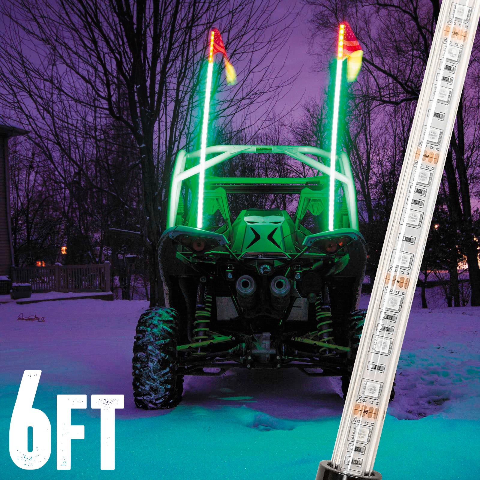 6ft Multi-Color LED Whip Light w/ Remote Control + USA Flag for