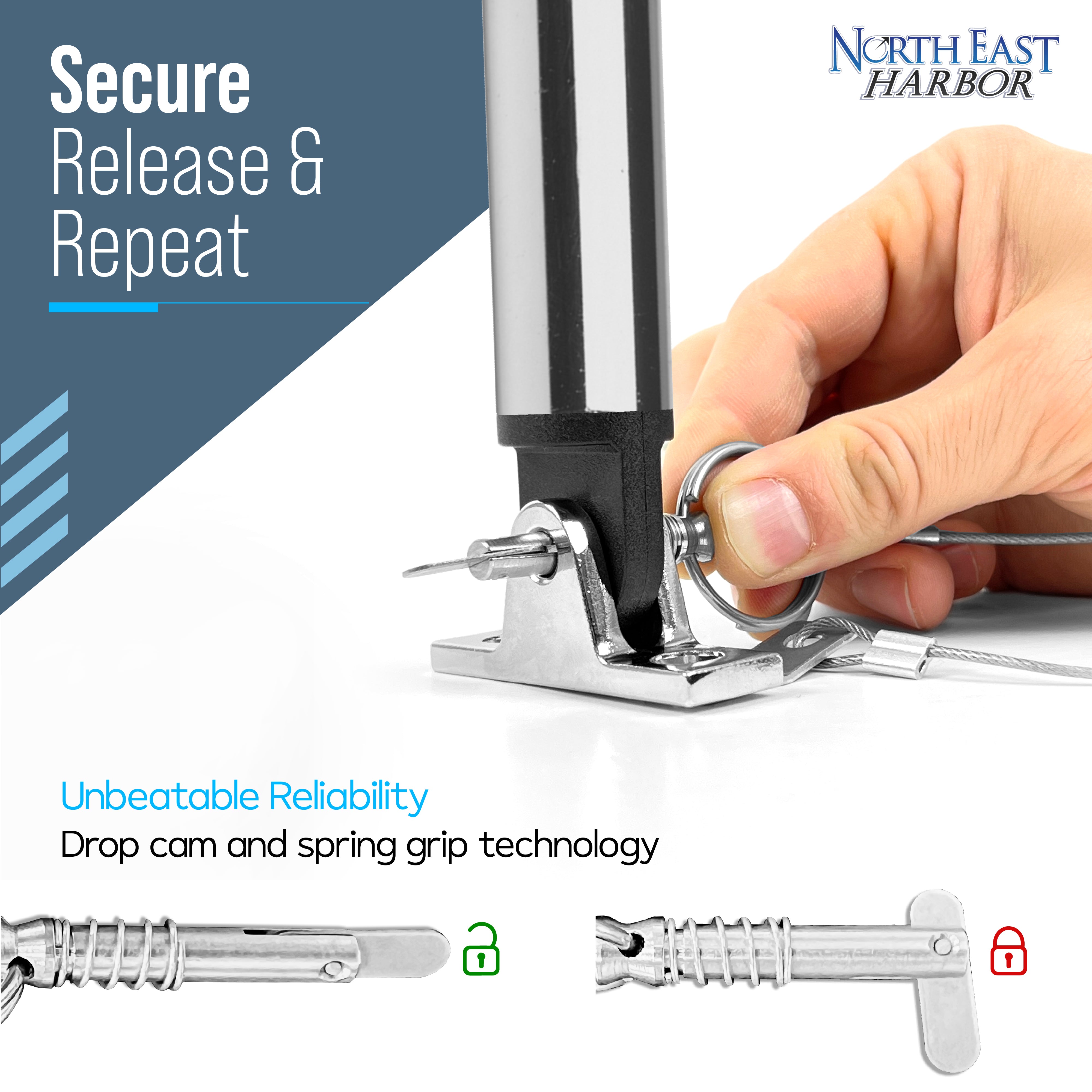 KNOX 90 Degree Bimini Top Deck Hinge Mount with Quick Release Pins