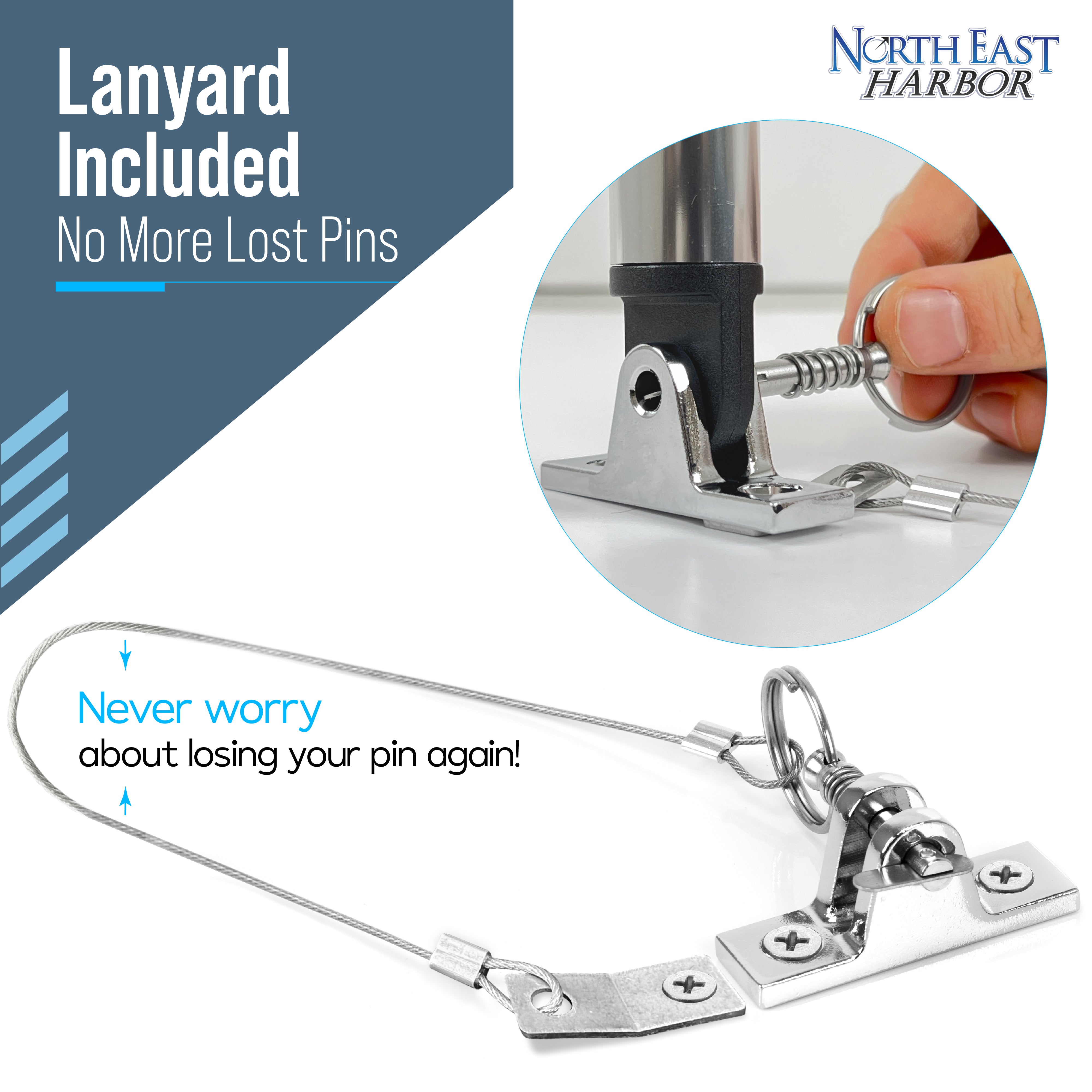 Quick Release Pin for Bimini Top Boats 0.25" Diameter w/Drop Cam & Spring 2-Pack