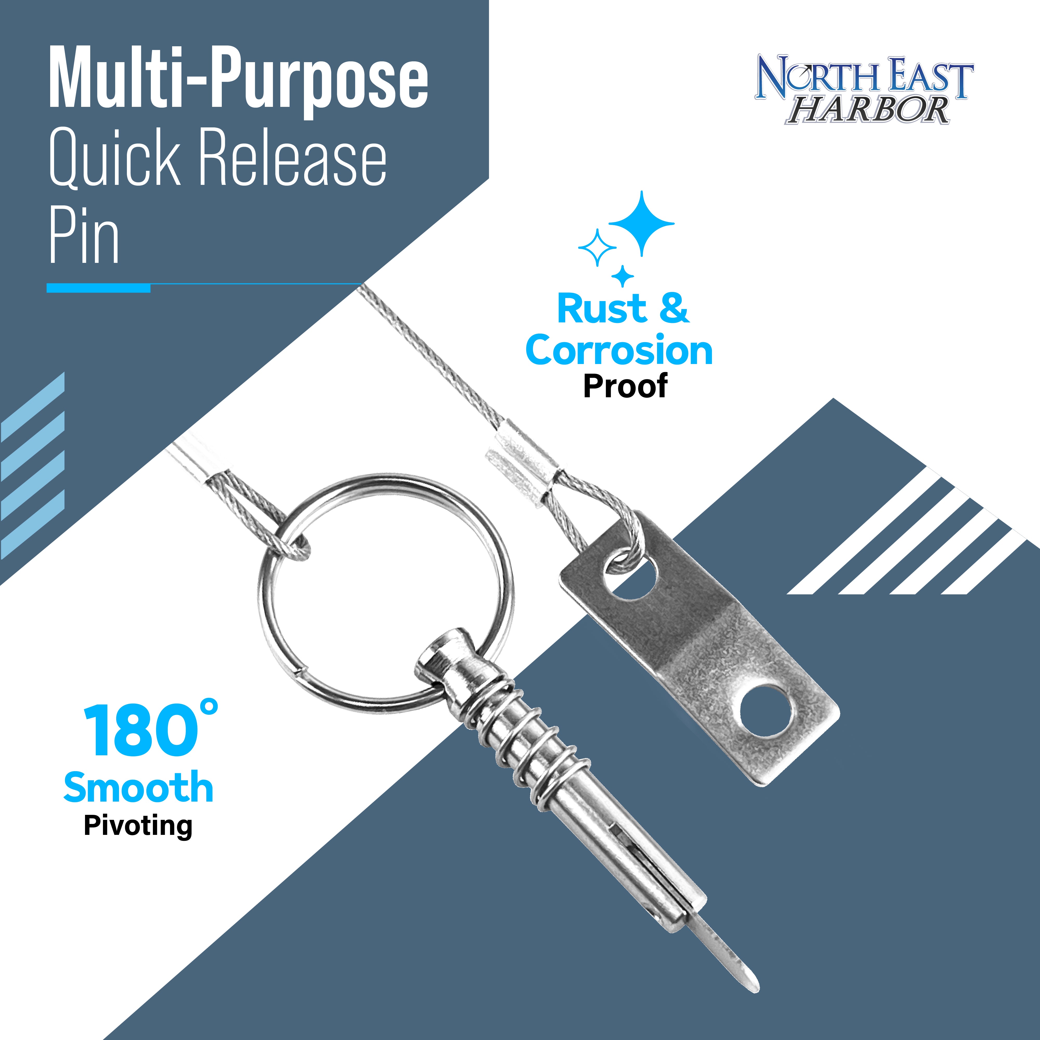 Quick Release Pin for Bimini Top Boats 0.25" Diameter w/Drop Cam & Spring 2-Pack