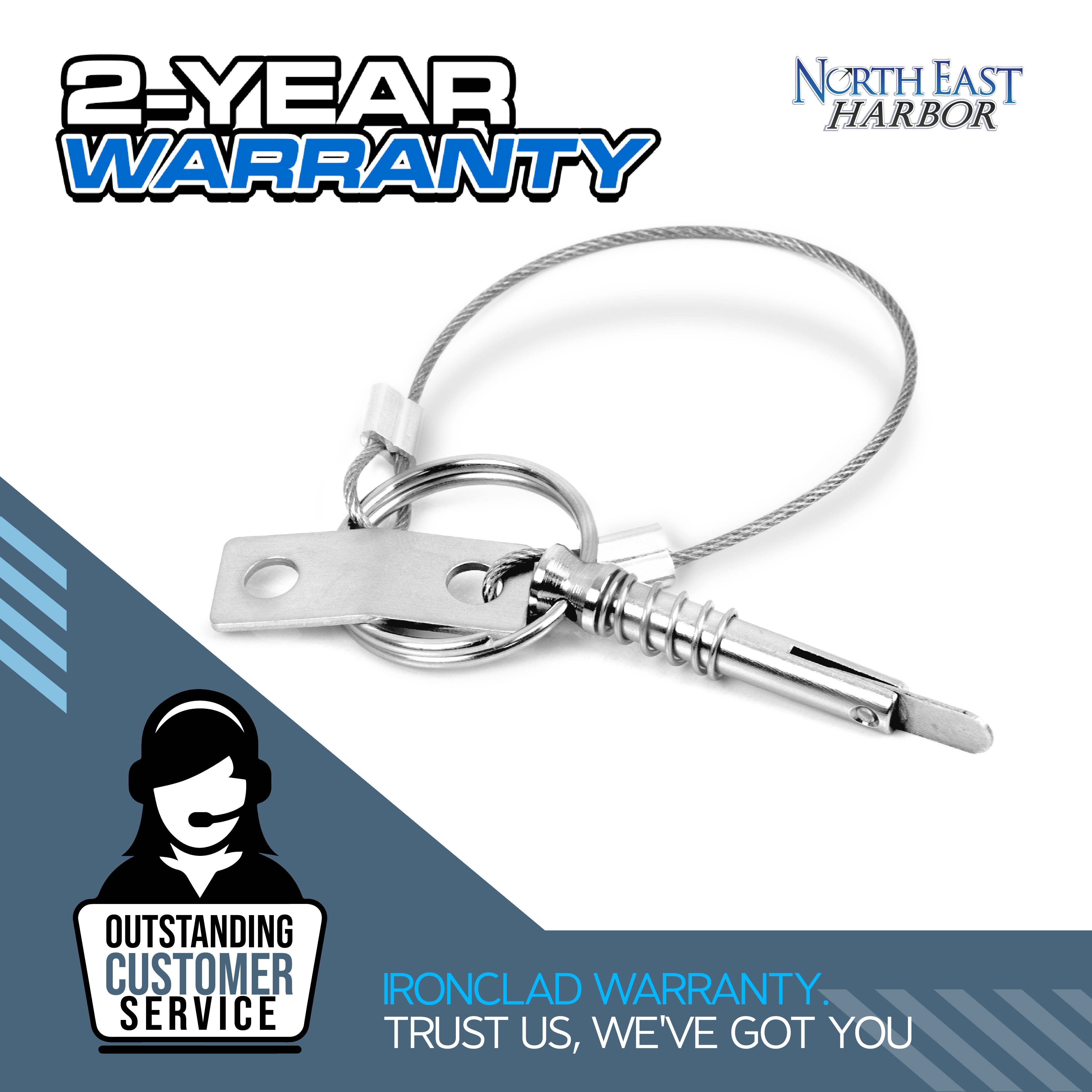 Quick Release Pin for Bimini Top Boats 0.25" Diameter w/Drop Cam & Spring 2-Pack