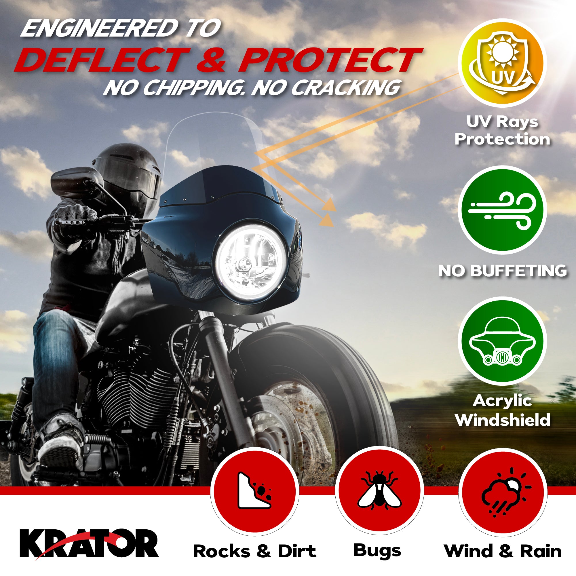 Krator 15" Replacement Motorcycle Windshield