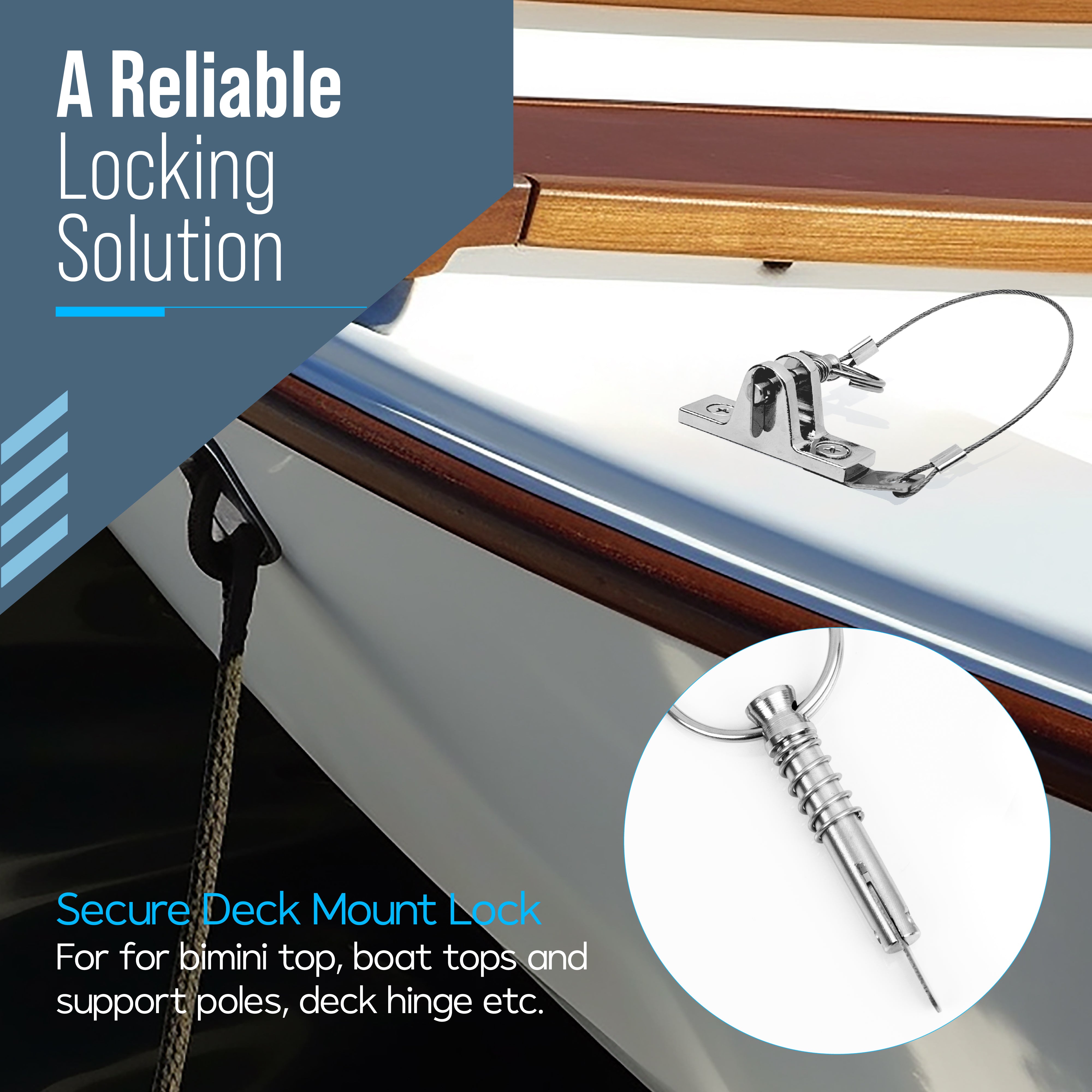 Quick Release Pin for Bimini Top Boats 0.25" Diameter w/Drop Cam & Spring 4-Pack