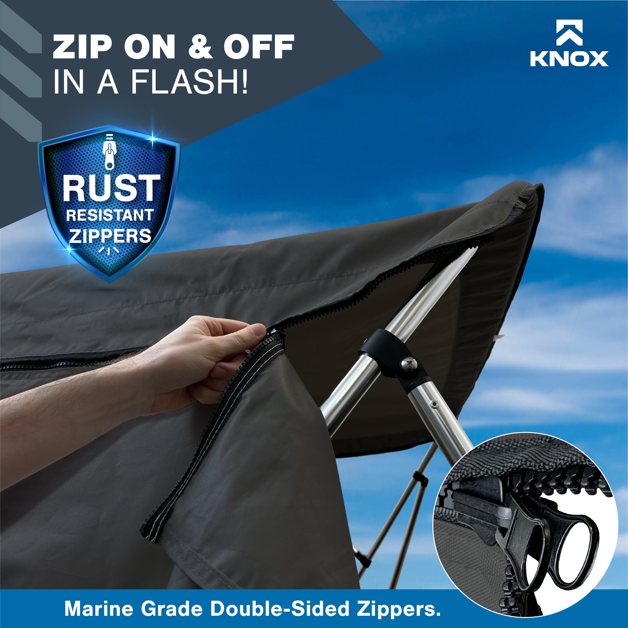 KNOX Universal 3- Bow Bimini Tops for Boats Cover Sidewalls