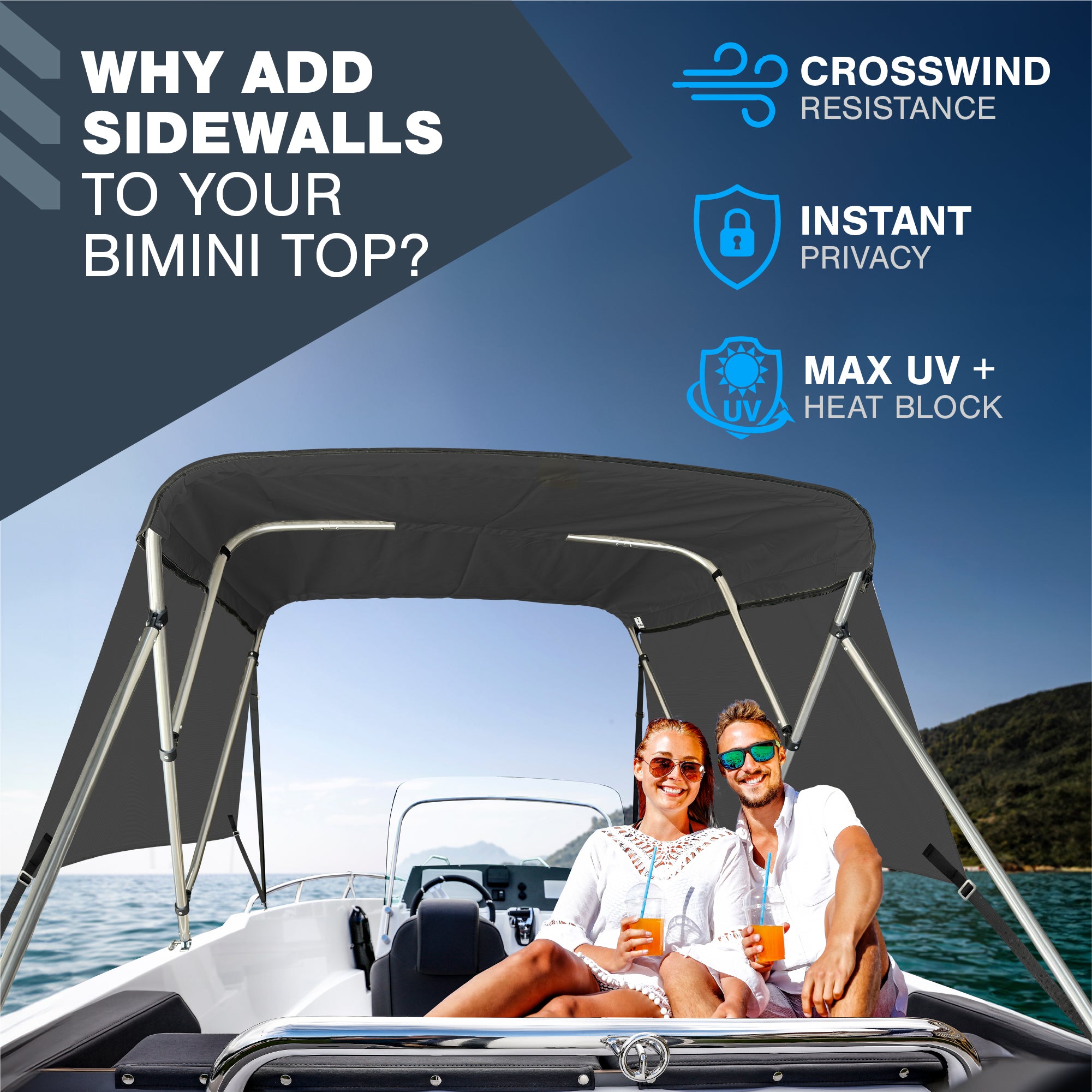 KNOX Universal 3- Bow Bimini Tops for Boats Cover Sidewalls