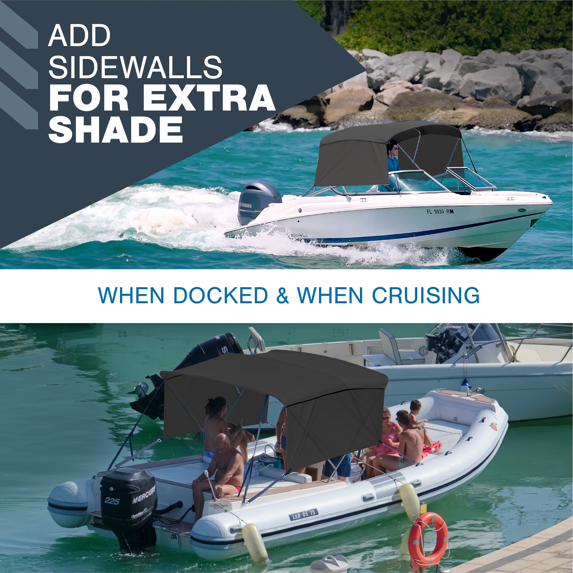 KNOX Universal 3- Bow Bimini Tops for Boats Cover Sidewalls