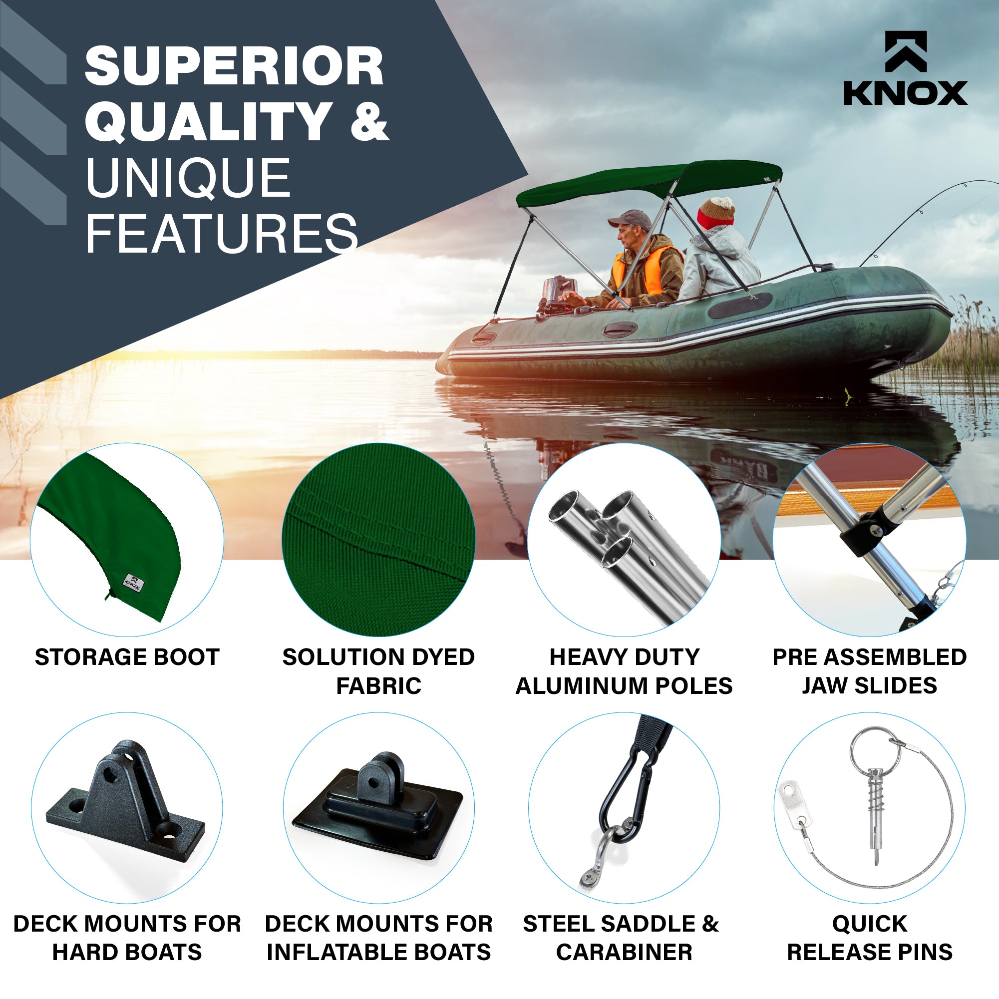 KNOX 2 Bow Bimini Tops for Boats