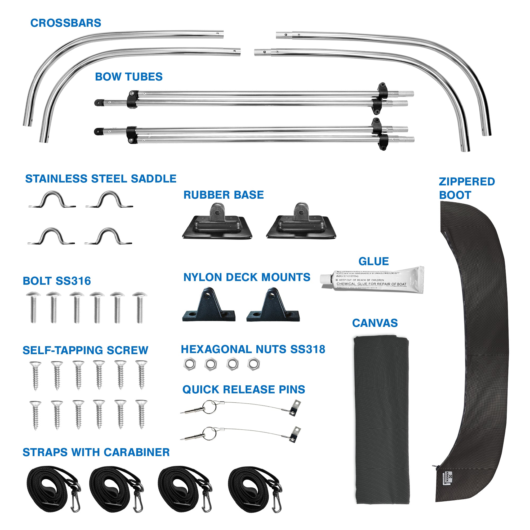 KNOX 2 Bow Bimini Tops for Boats, Boat Canopy Kit, 900D Mesh Canvas