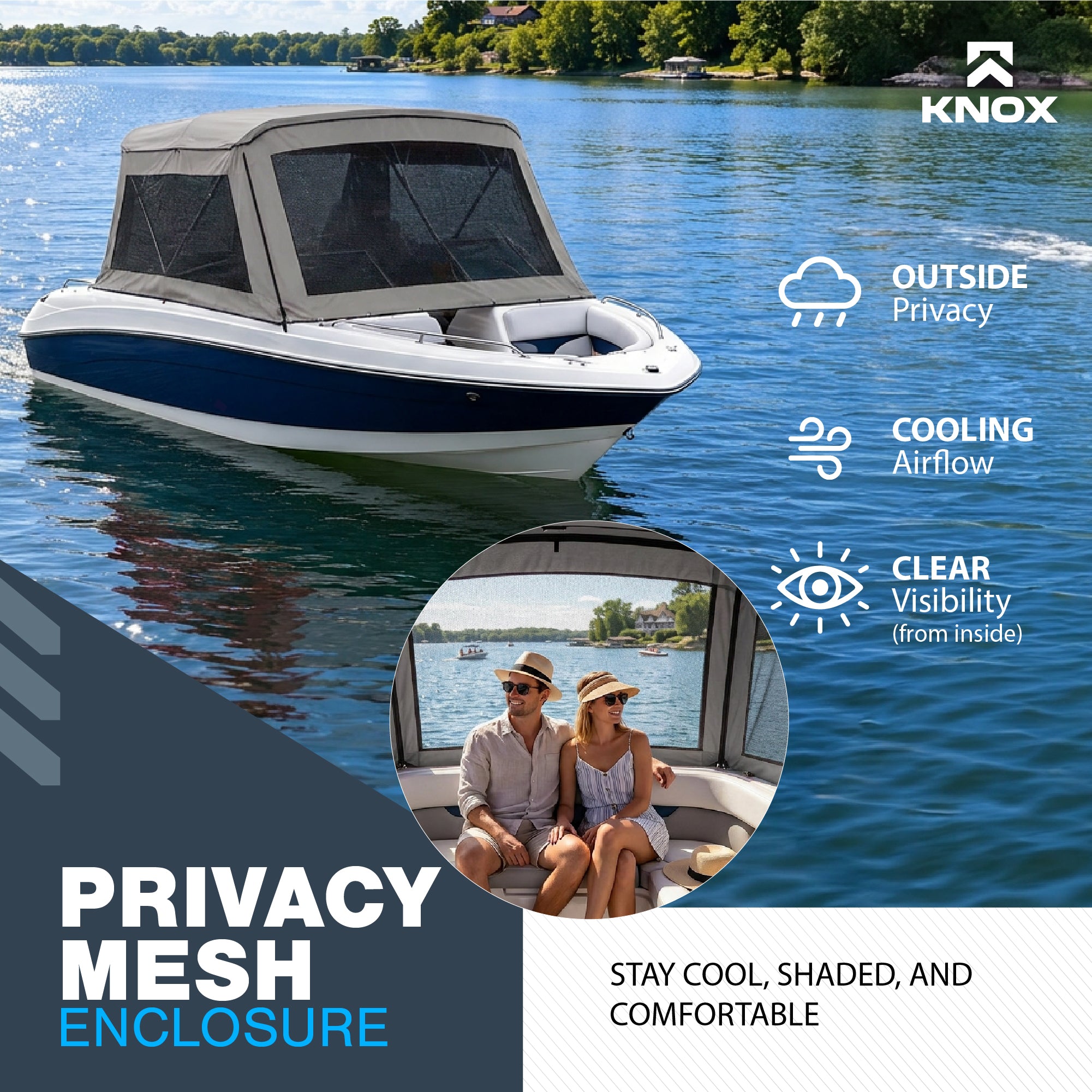 KNOX 3 Bow Bimini Mesh Enclosure with Frame Kit