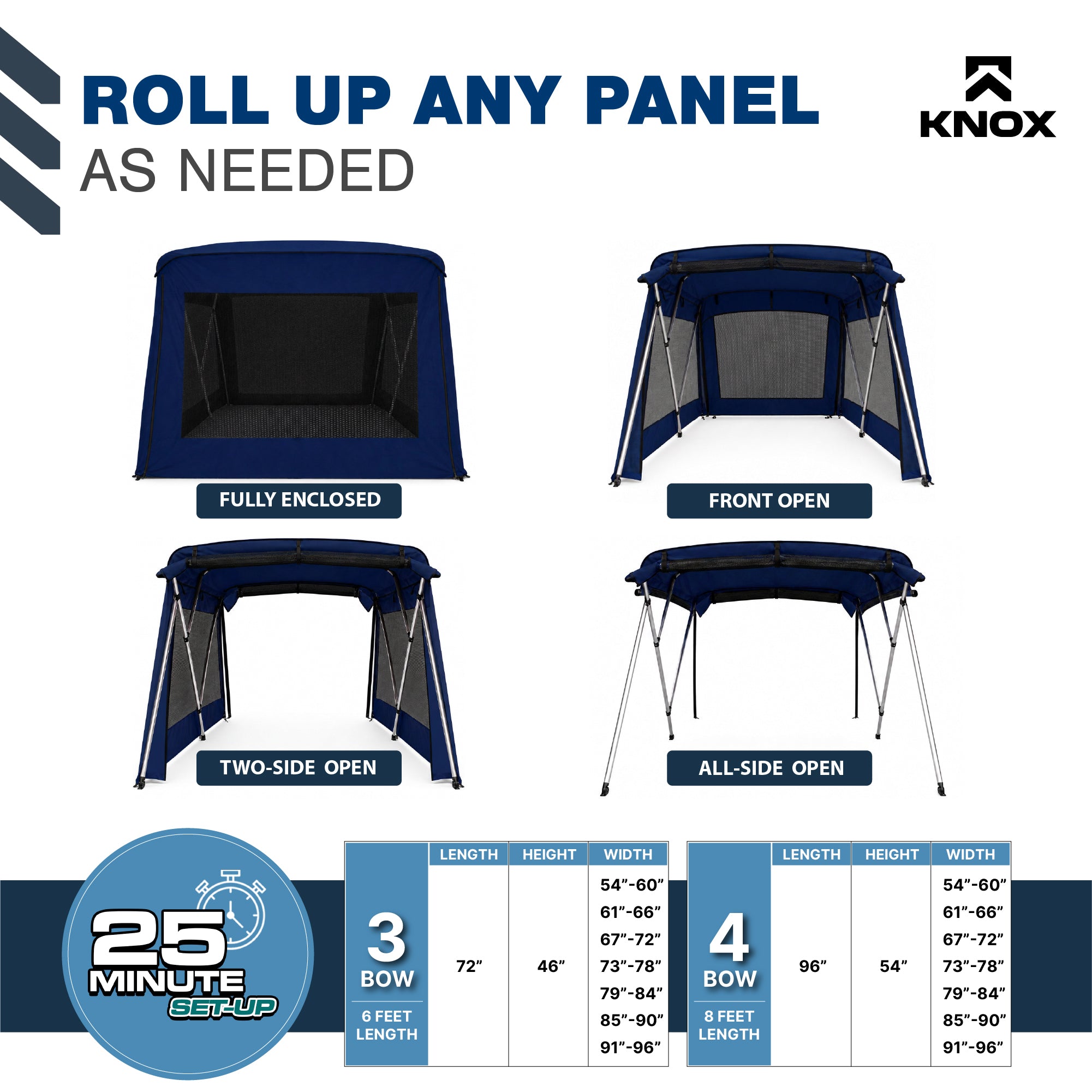 KNOX 3 Bow Bimini Mesh Enclosure with Frame Kit