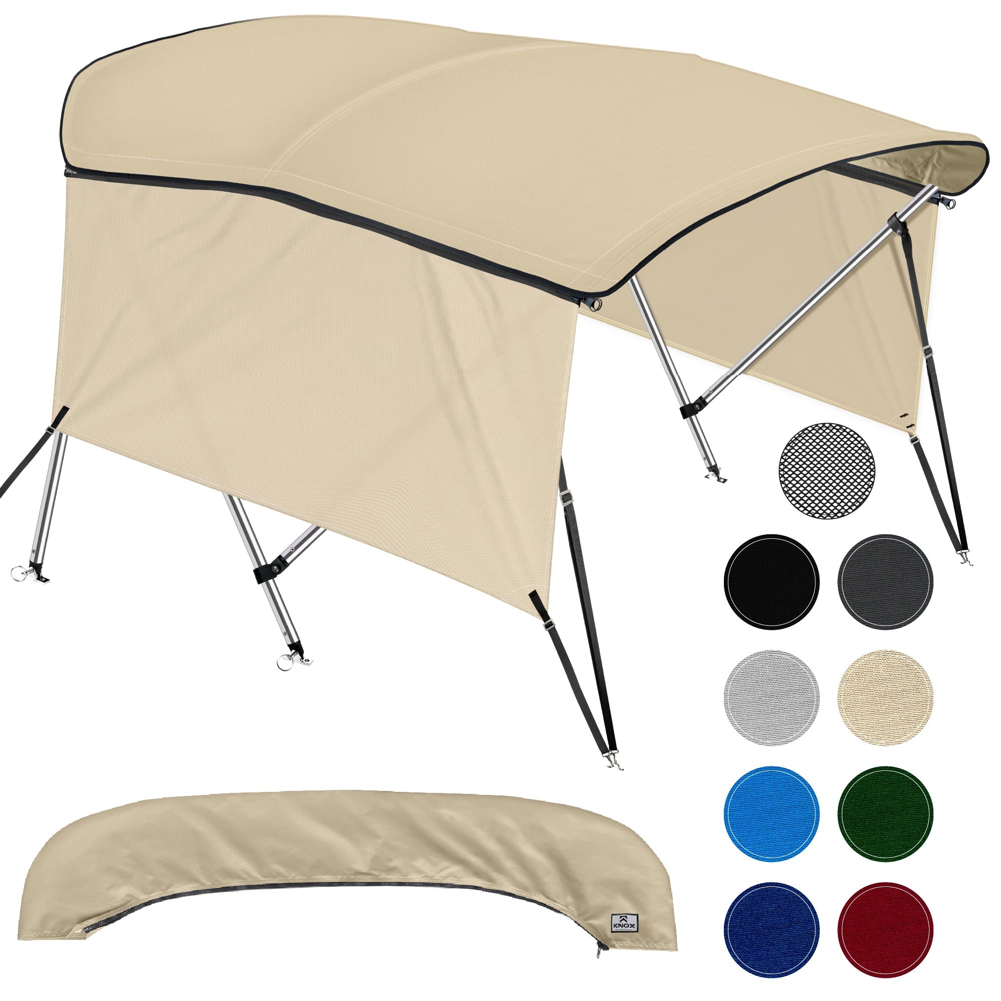 KNOX Universal 3 Bow Bimini Tops for Boats with Sidewalls