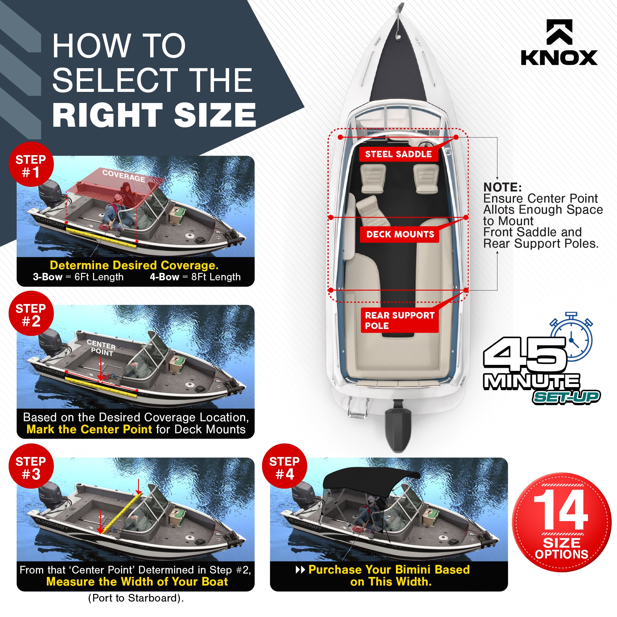 KNOX Universal 4 Bow Bimini Tops for Boats