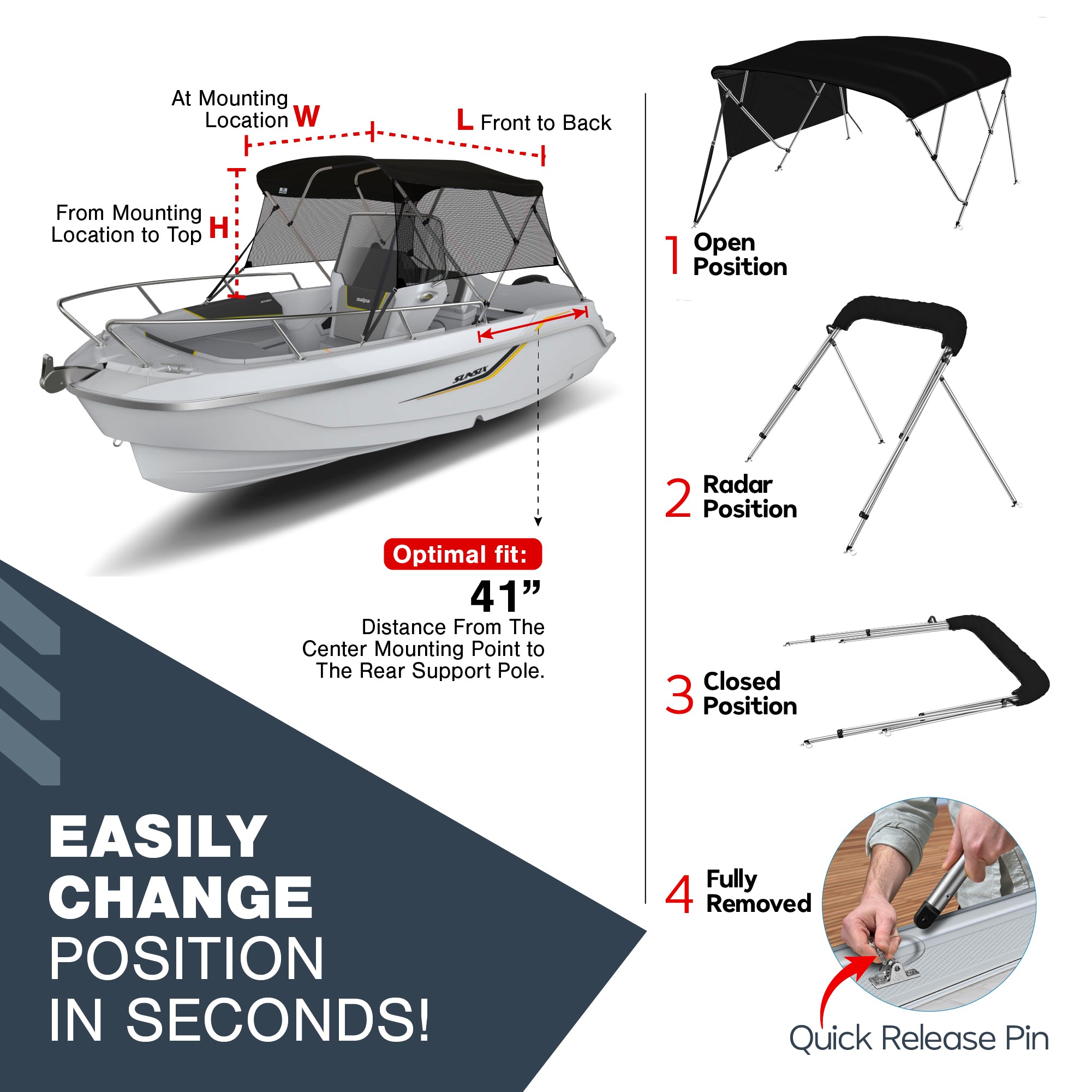 KNOX Universal 4 Bow Bimini Tops for Boats