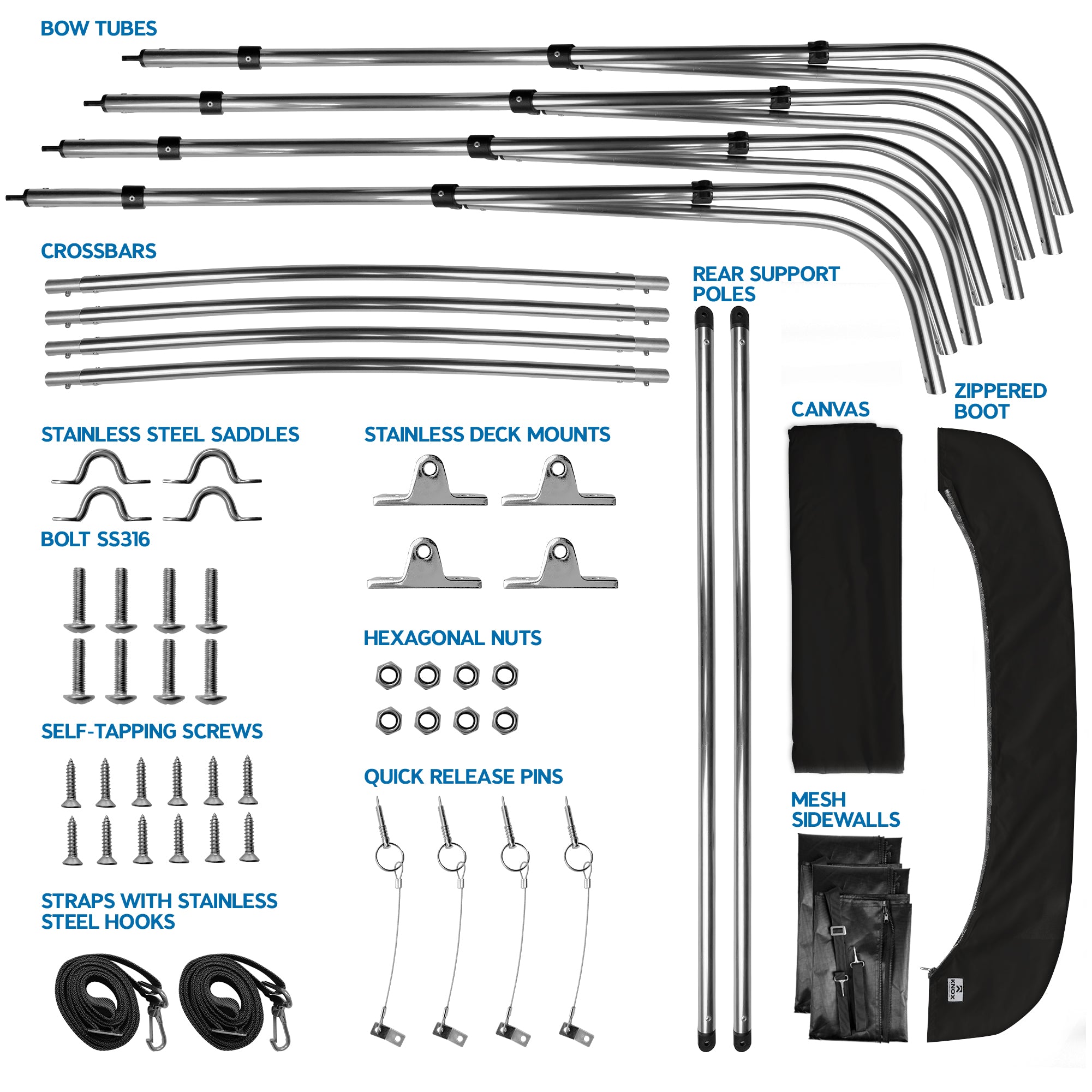 KNOX Universal 4 Bow Bimini Tops for Boats