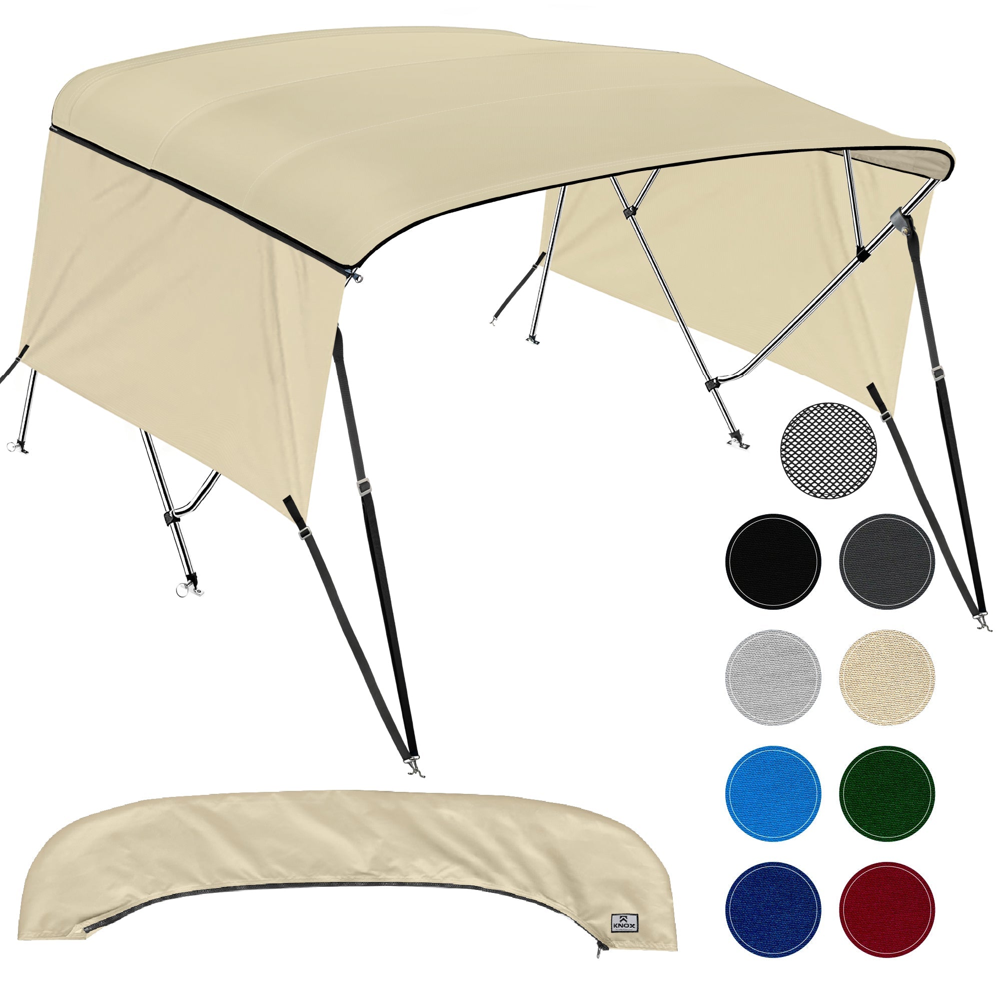 KNOX Universal 4 Bow Bimini Tops for Boats with Sidewalls