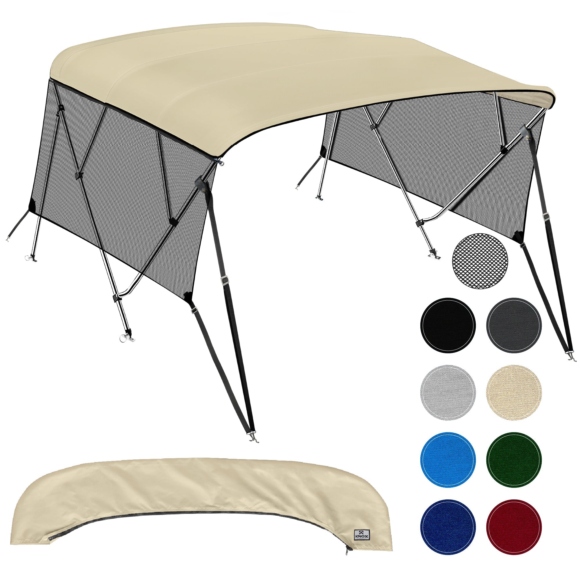 KNOX Universal 4 Bow Bimini Tops for Boats with Mesh Sidewalls