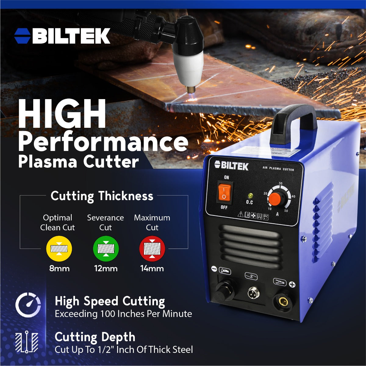 Plasma Cutter 50A Dual Voltage 110V/220V Cutting Torch Kit, 1/2 Inch, IGBT Technology, Portable Plasma Cutter Machine, Metal Cutter for Steel, Copper, Aluminum, Brass and Other Metals