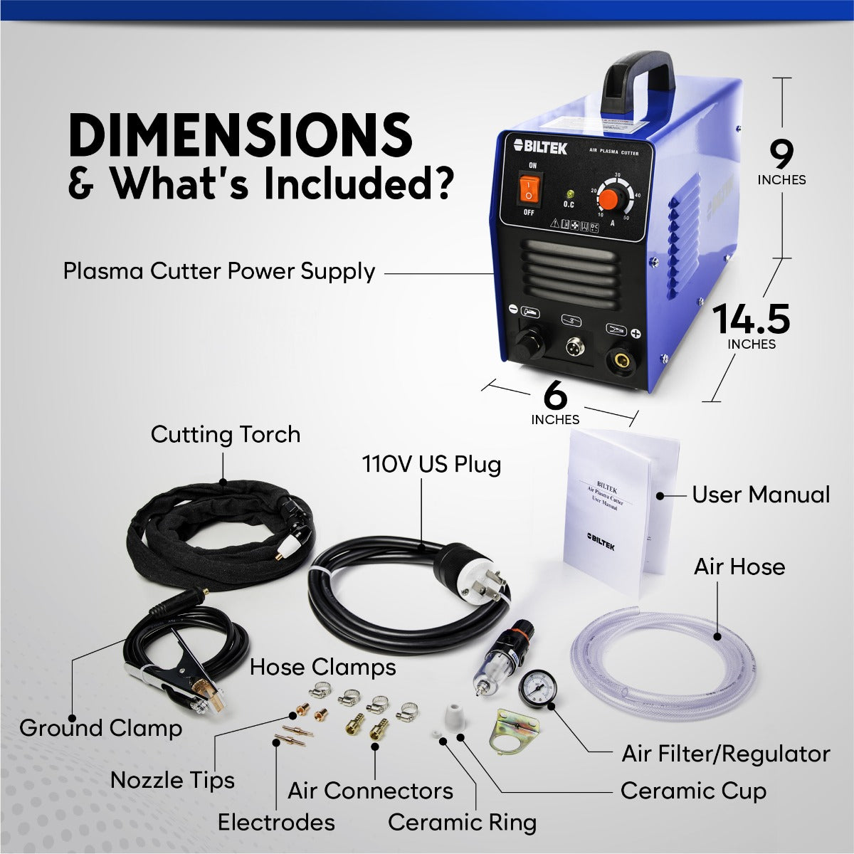 Plasma Cutter 50A Dual Voltage 110V/220V Cutting Torch Kit, 1/2 Inch, IGBT Technology, Portable Plasma Cutter Machine, Metal Cutter for Steel, Copper, Aluminum, Brass and Other Metals