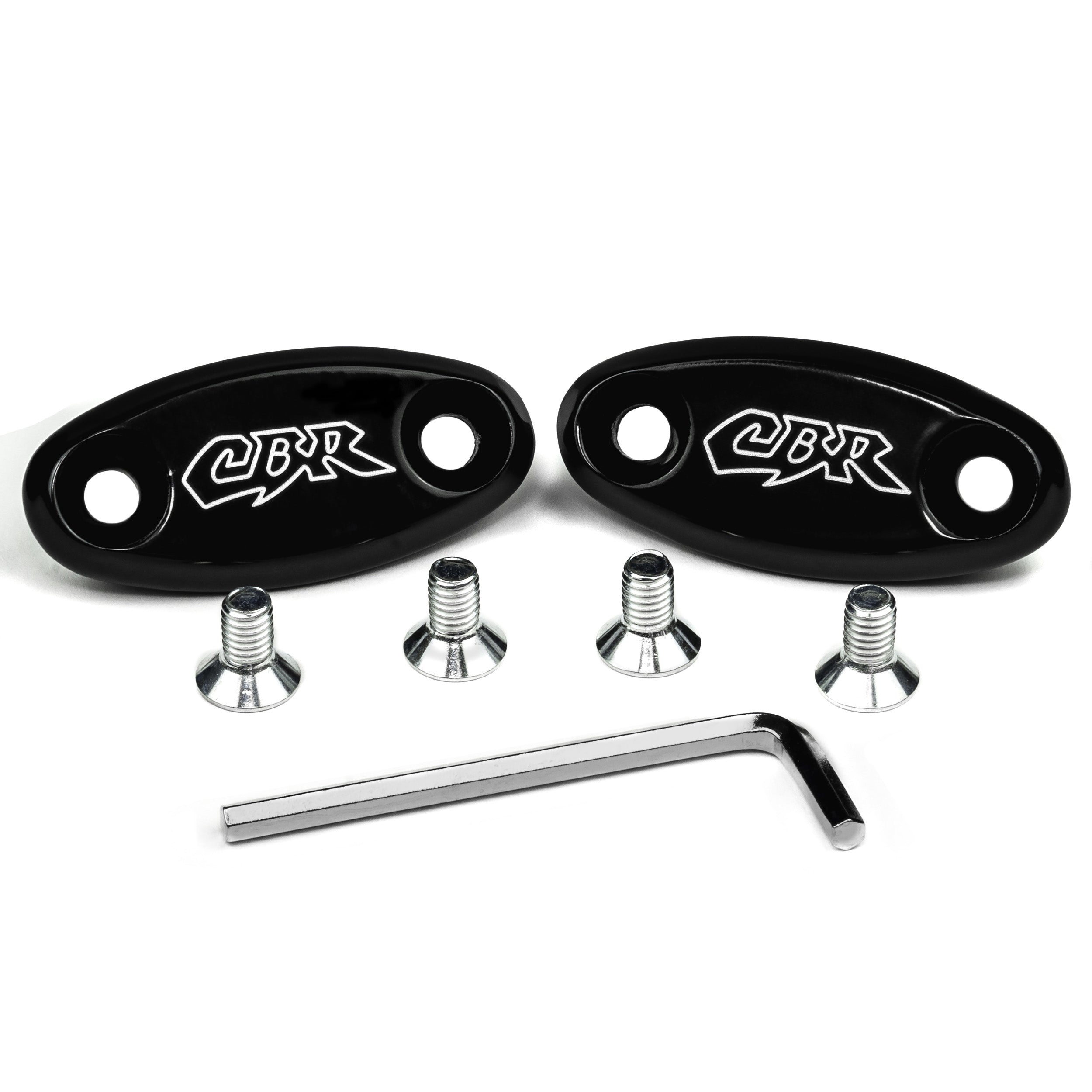 Honda CBR 600 RR F4 F4i 900RR 929 954 1000RR Mirror Block Off Plates Logo Engraved Black (1999-2011)