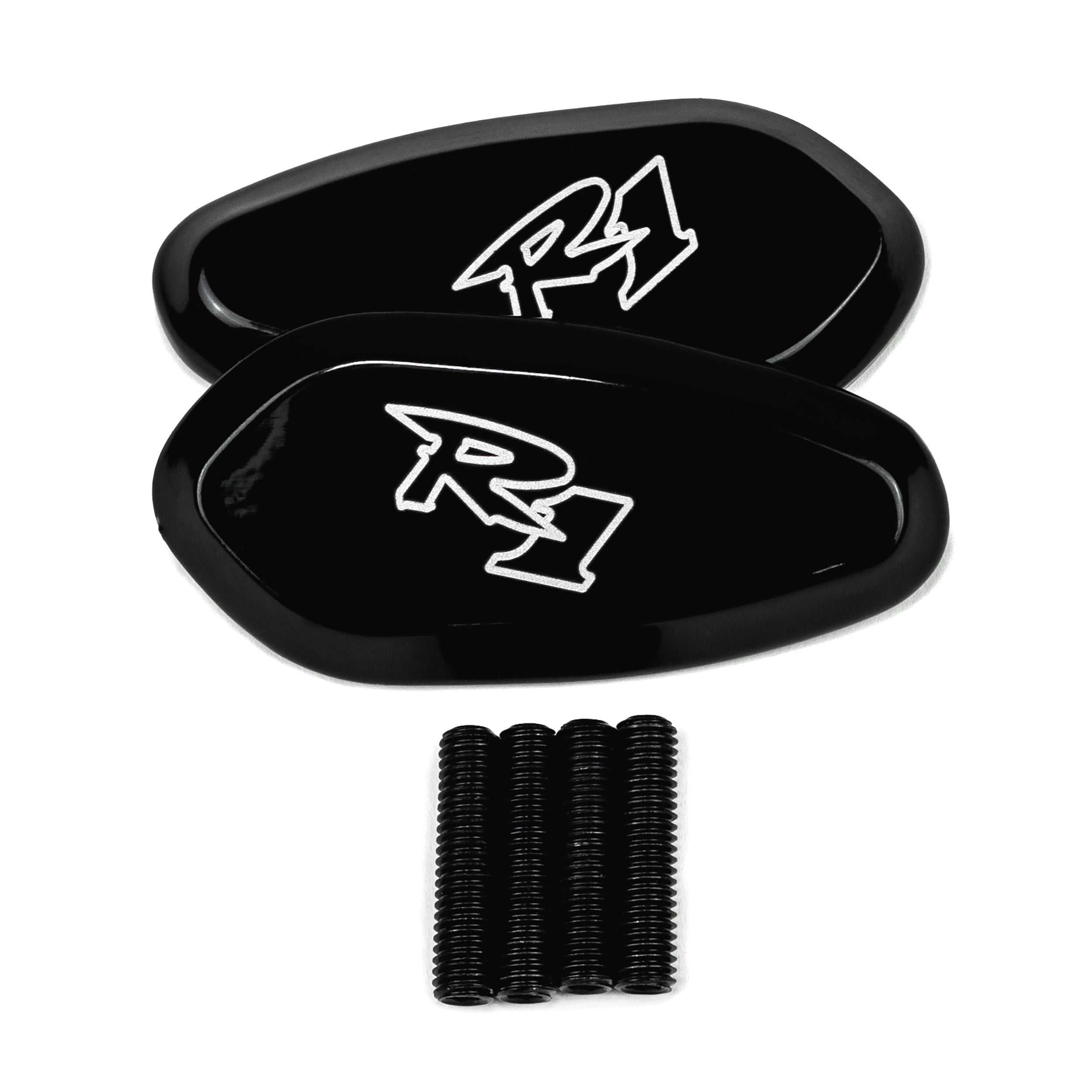 Yamaha YZF R1 Mirror Block Off Plates Logo Engraved Black Set (2000-2008)