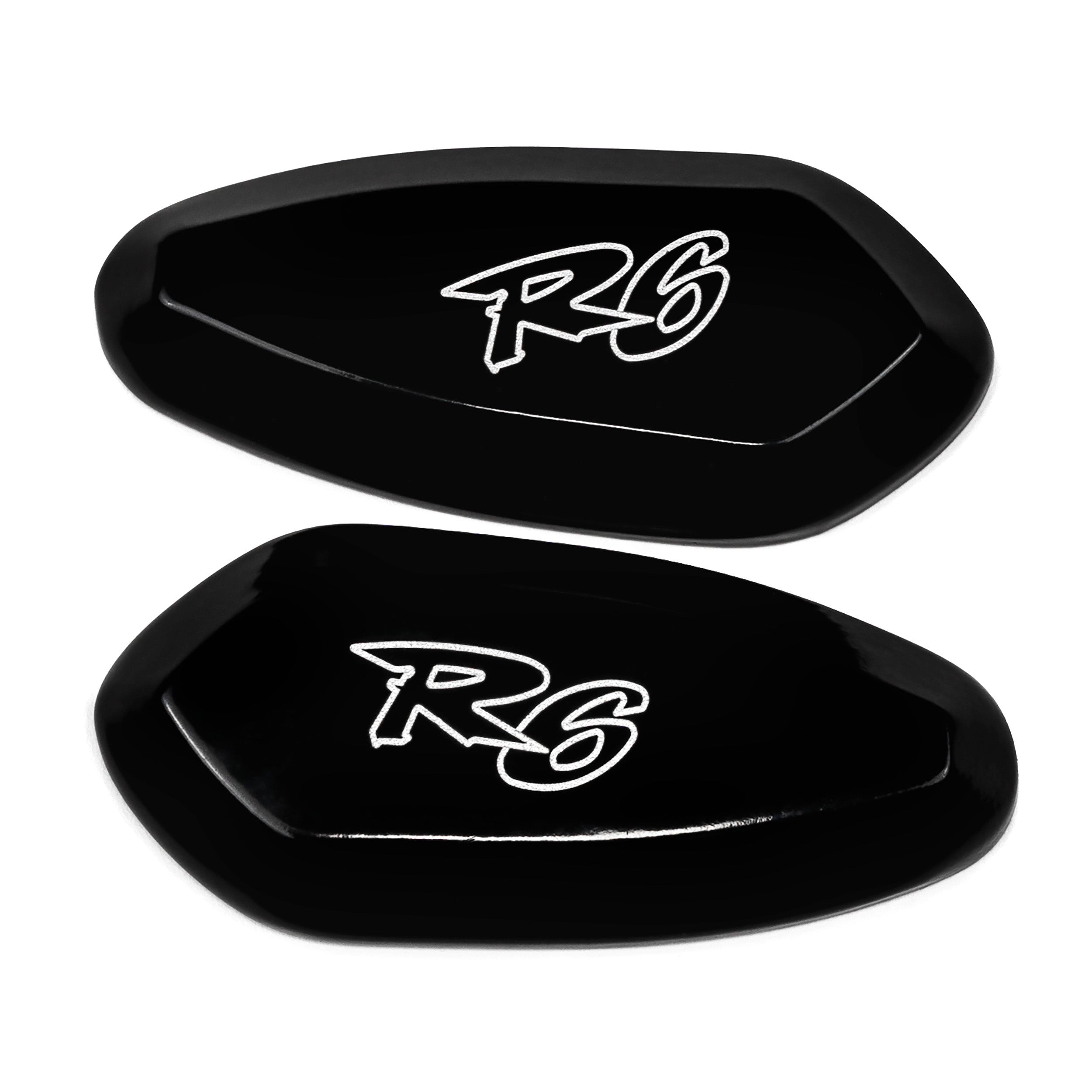 Yamaha YZF R6 Mirror Block Off Plates Logo Engraved Black Set (1999-2007)