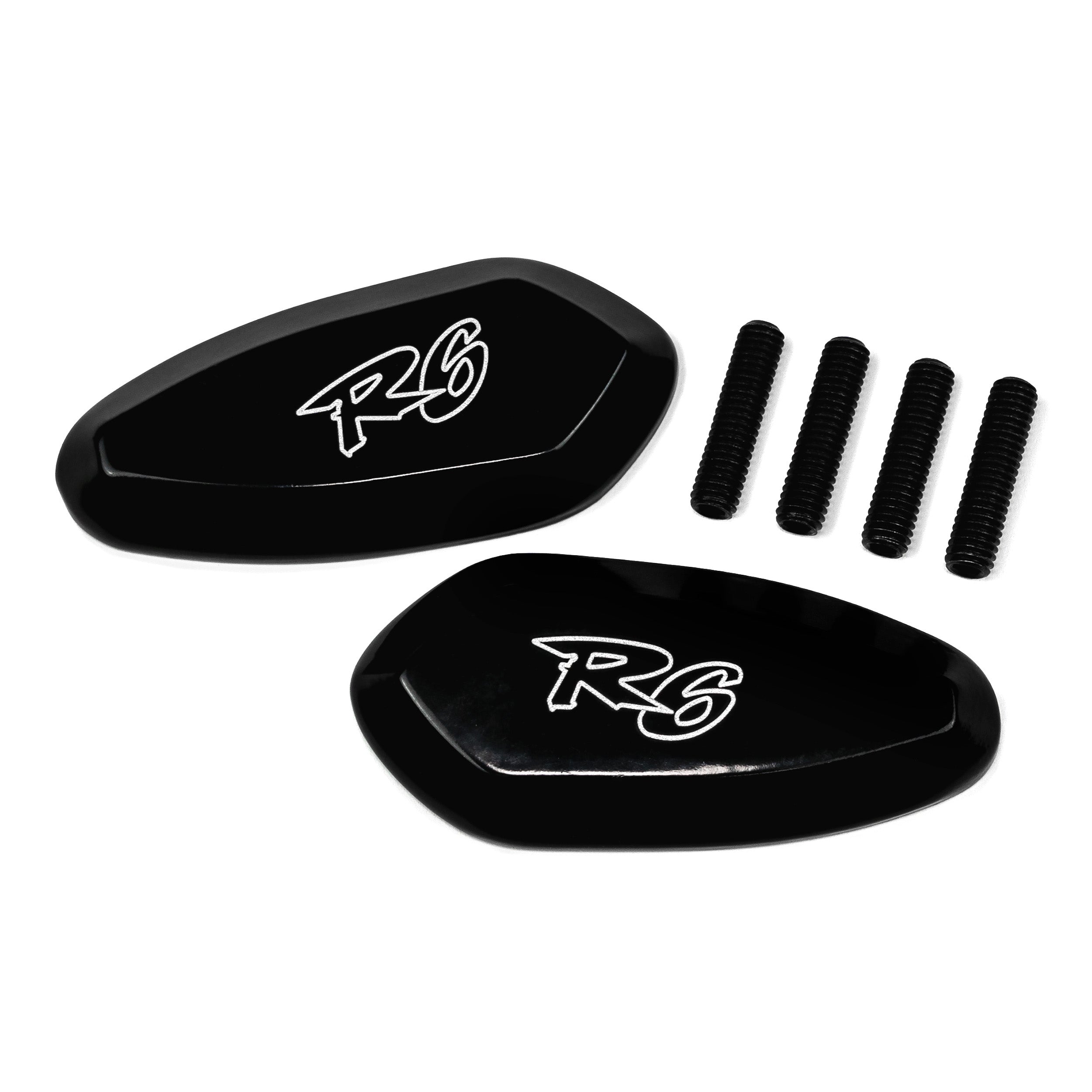 Yamaha YZF R6 Mirror Block Off Plates Logo Engraved Black Set (1999-2007)