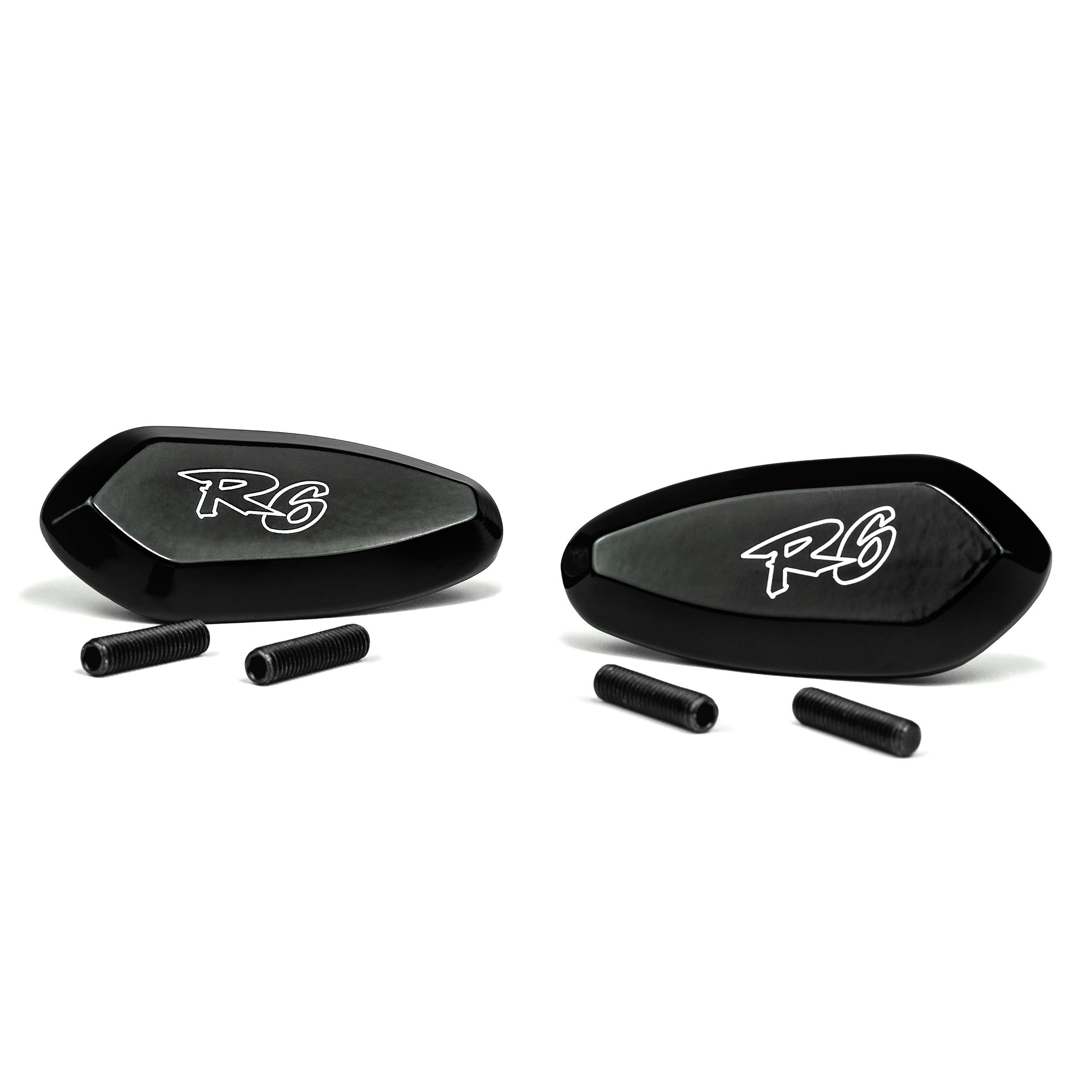Yamaha YZF R6 Mirror Block Off Plates Logo Engraved Black Set (1999-2007)