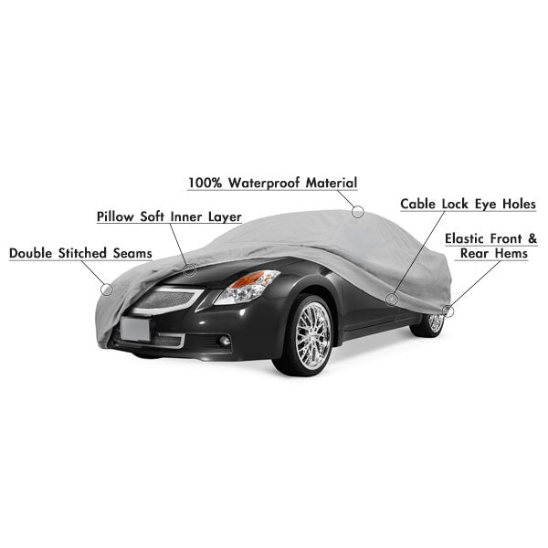 Superior True 100% Waterproof Car Cover Covers Mid Size Sedan (Fits Length 150" - 170")