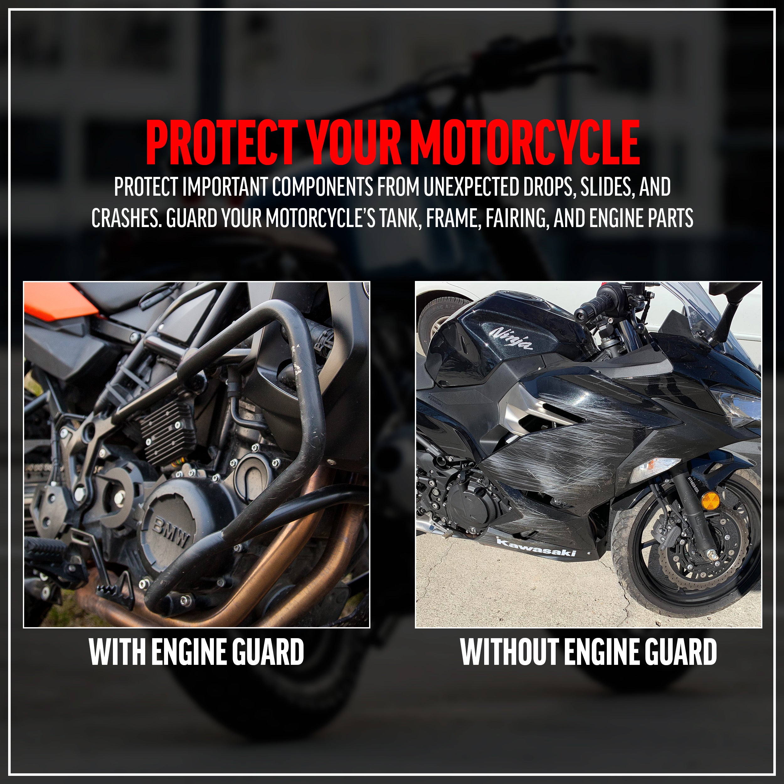 Engine Guard, Black, Highway Crash Bar For Kawasaki 2004-2008 KLV 1000, Suzuki 2002-2016 V-Strom 1000/DL1000