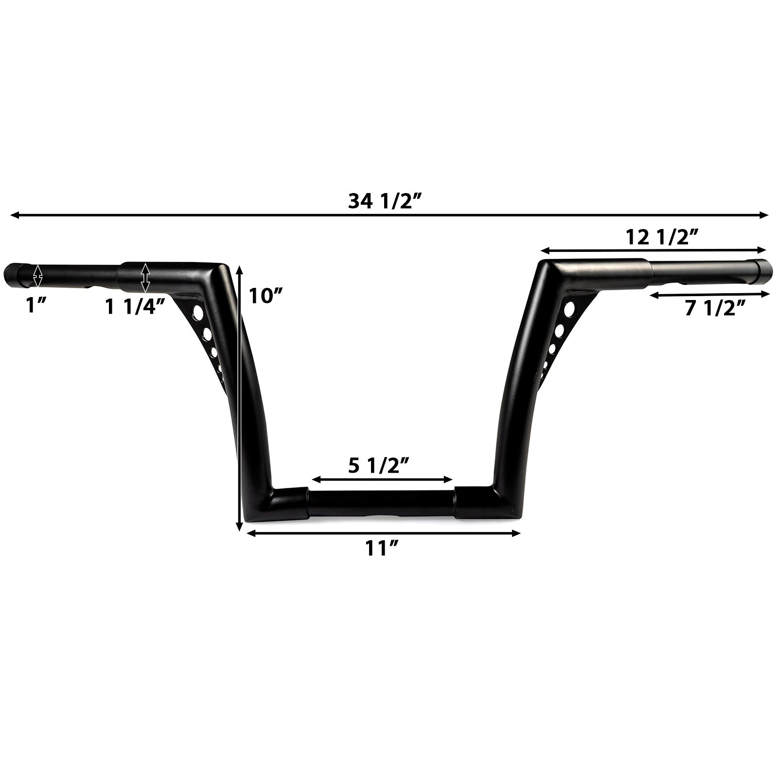 Krator 1.25" Black Handlebar with 10" Rise - Fat 1 1/4" Ape Hanger Bar For Harley Davidson Softail Fat Boy Sport Glide Street Bob Heritage